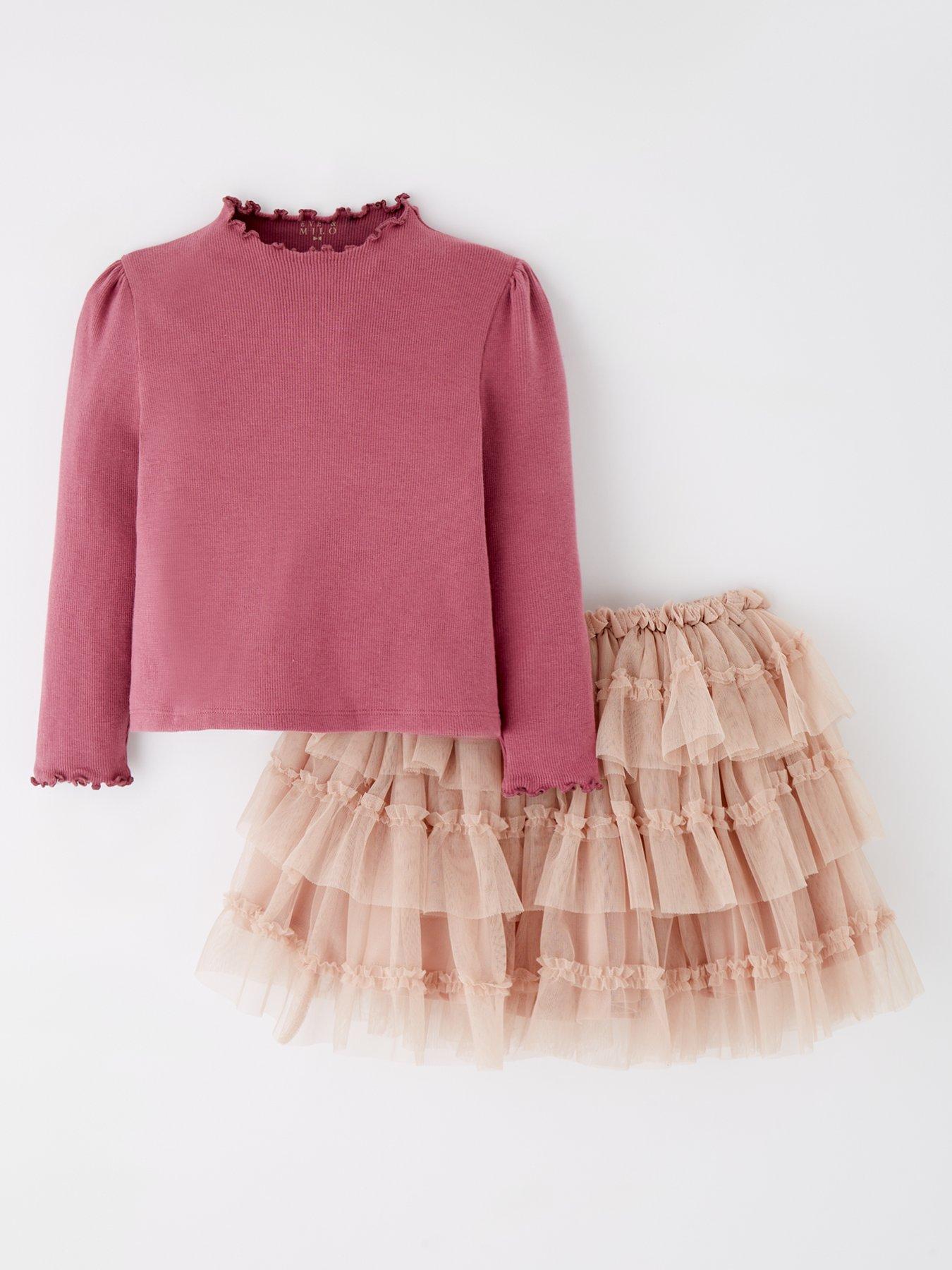 undefined Girls Long Sleeve T-shirt And Tutu Skirt Set - Pink