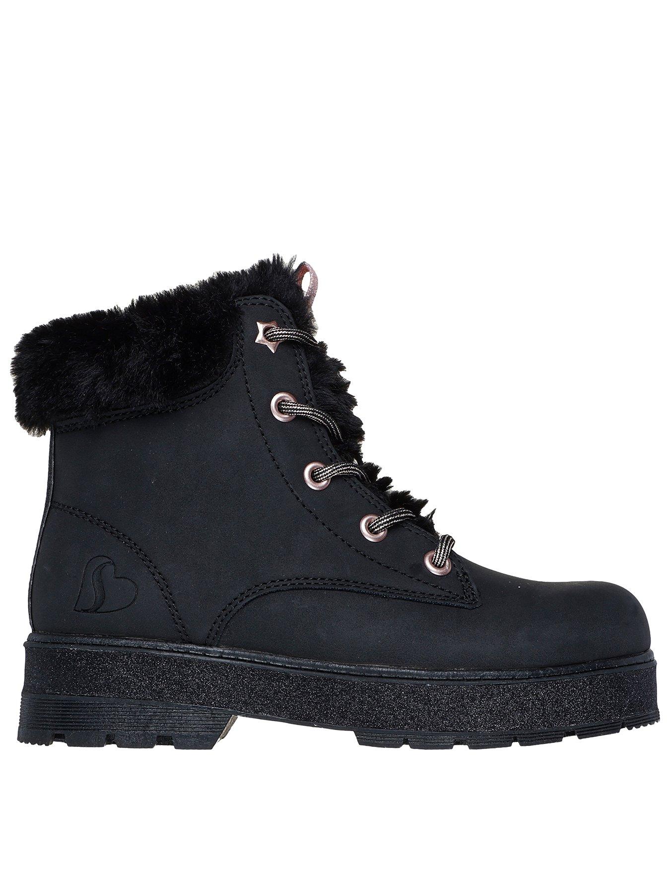 Skechers Girls Street Glitz Cozy Combat Lace Up Ankle Boot Very