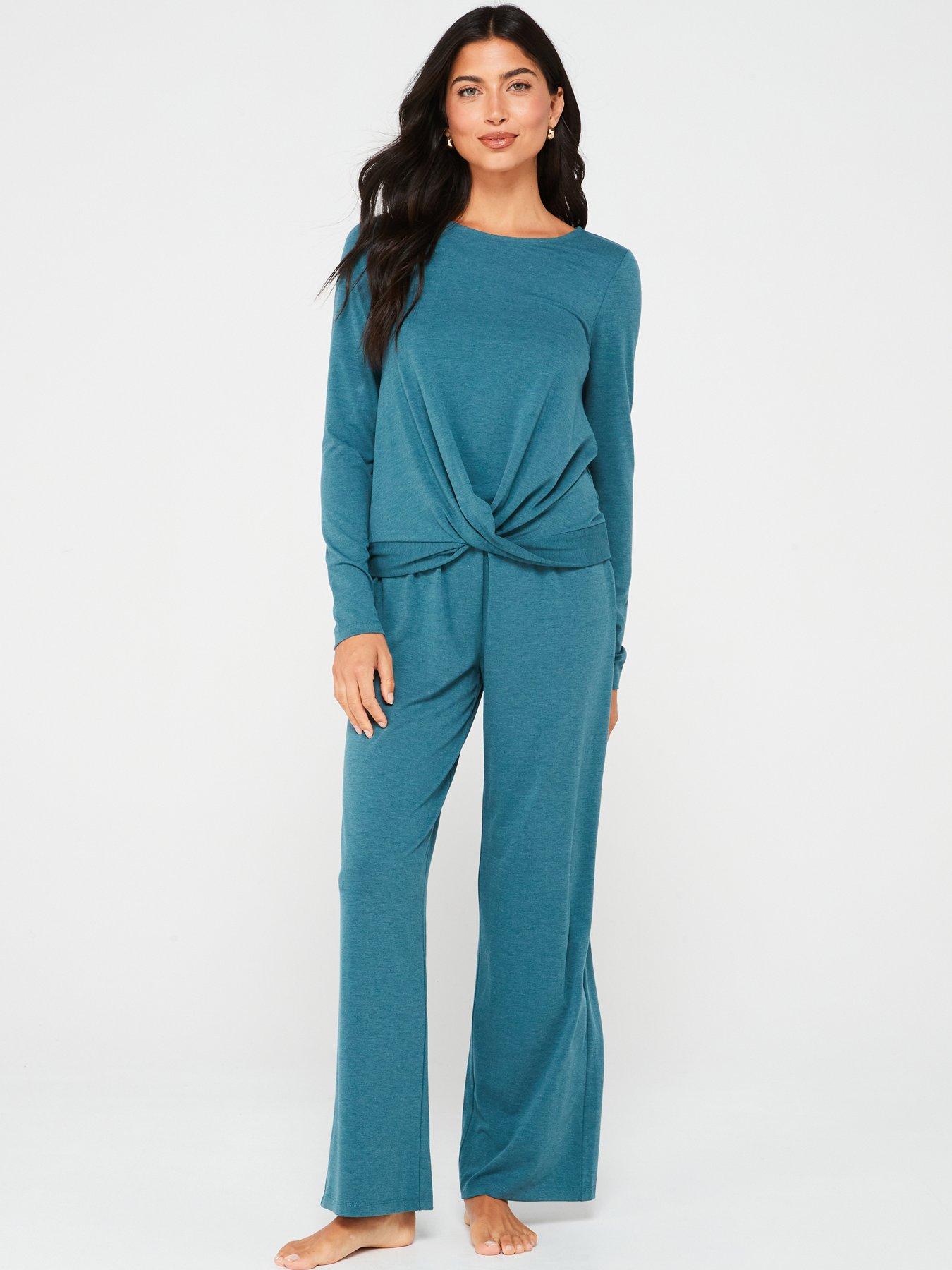 undefined Long Sleeve Twist Top And Wide Leg Pj Set