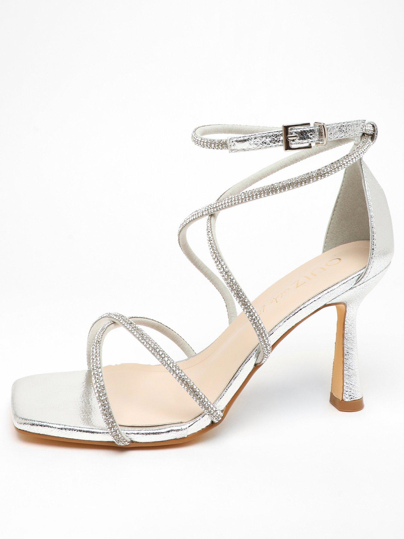 Quiz Silver Diamante Strappy Block Heeled Sandals Very