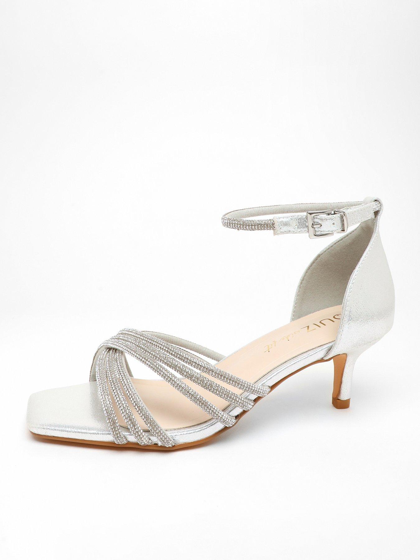 Silver strappy shoes low heel on sale