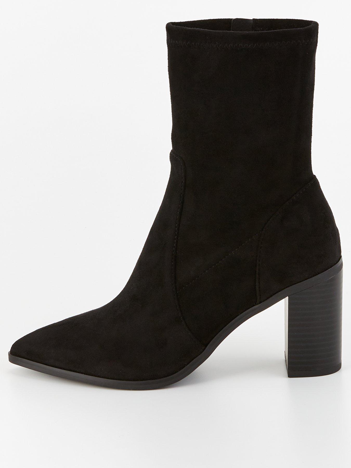 Everyday Block Heel Sock Boot Black Very