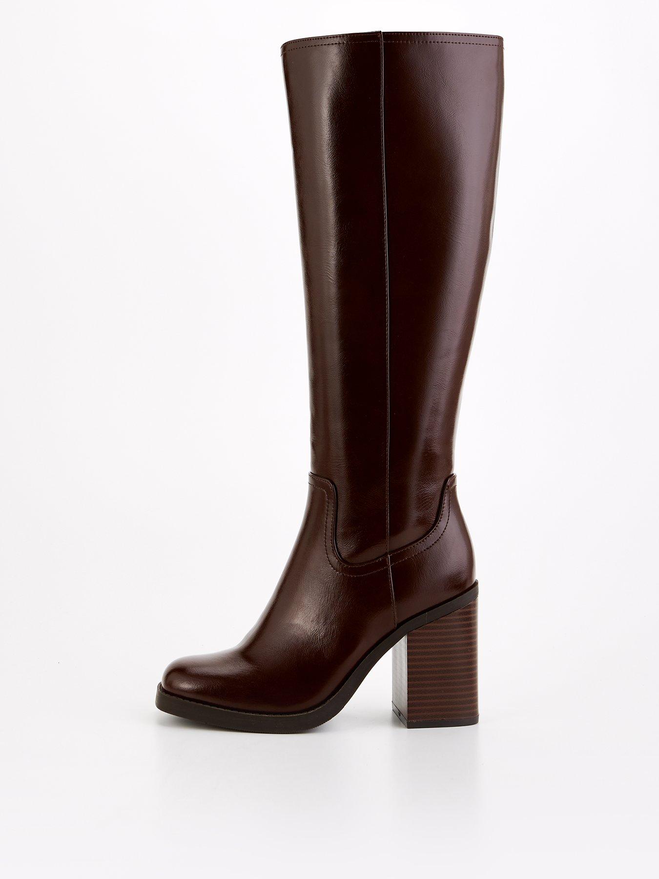 V By Very Block Heel Knee Boot - Brown