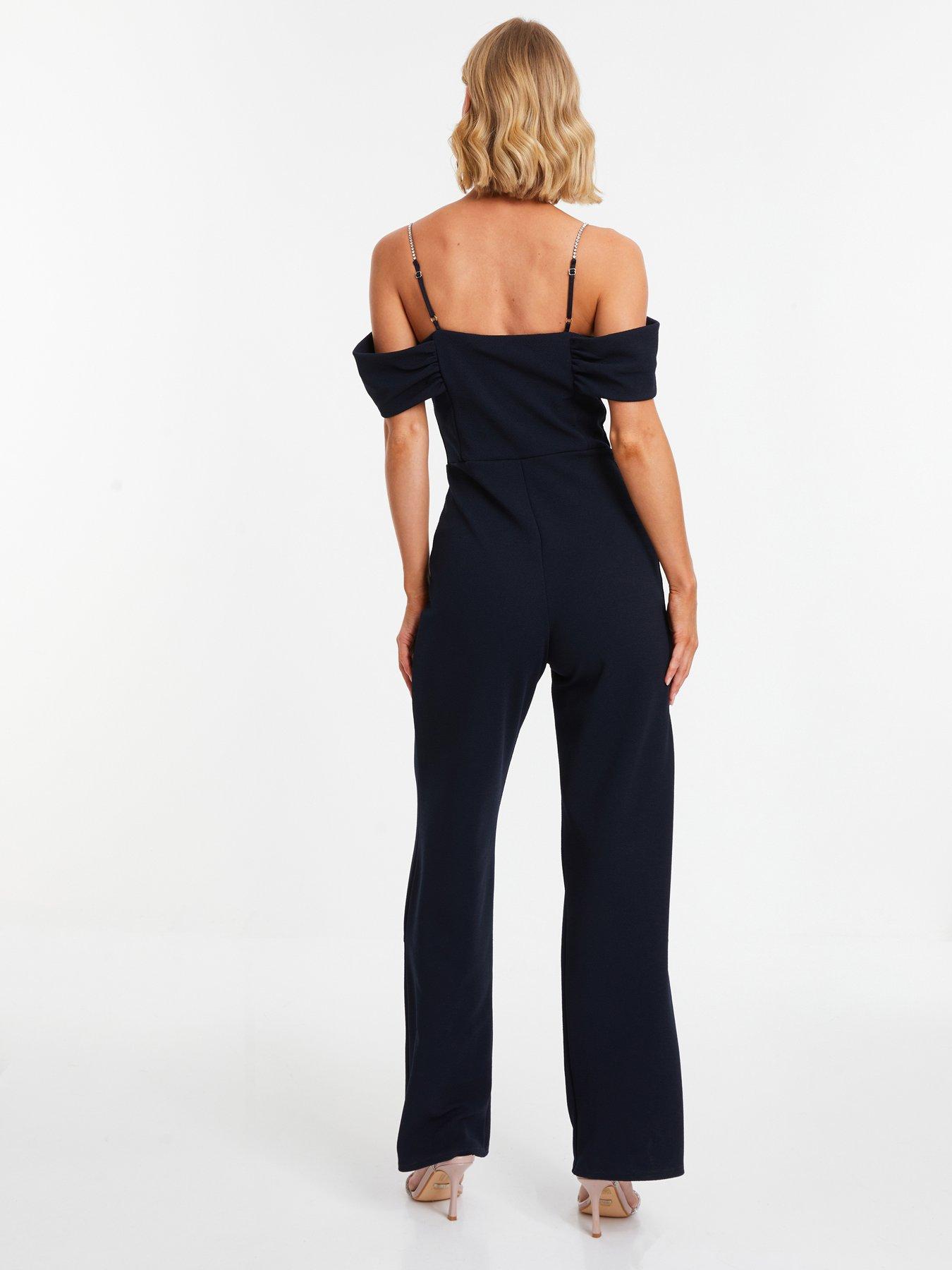 Quiz Navy Drop Shoulder Palazzo Jumpsuit | Very.co.uk