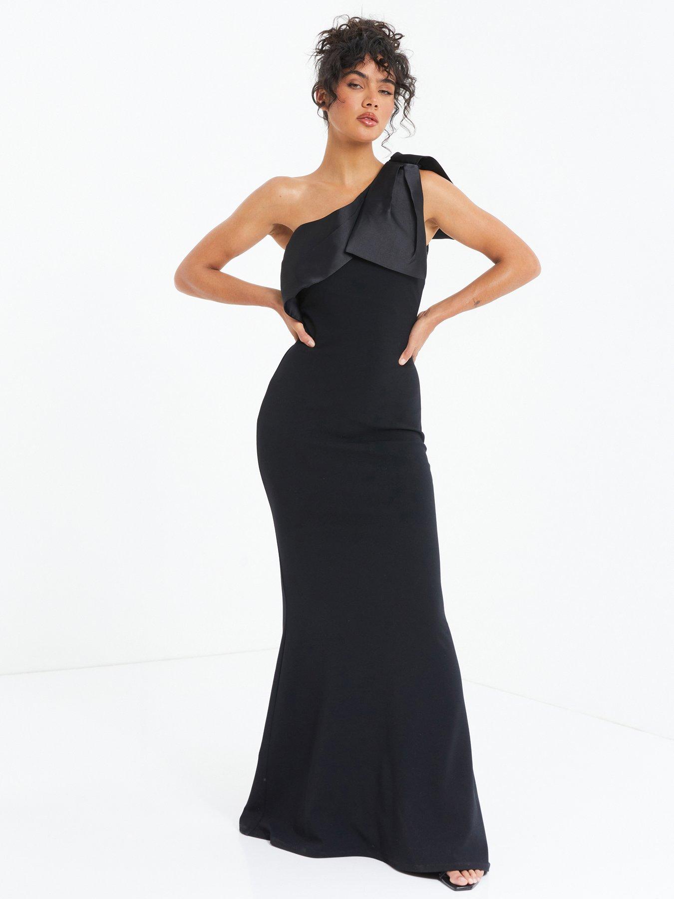 Quiz Black One Shoulder Bow Maxi Dress