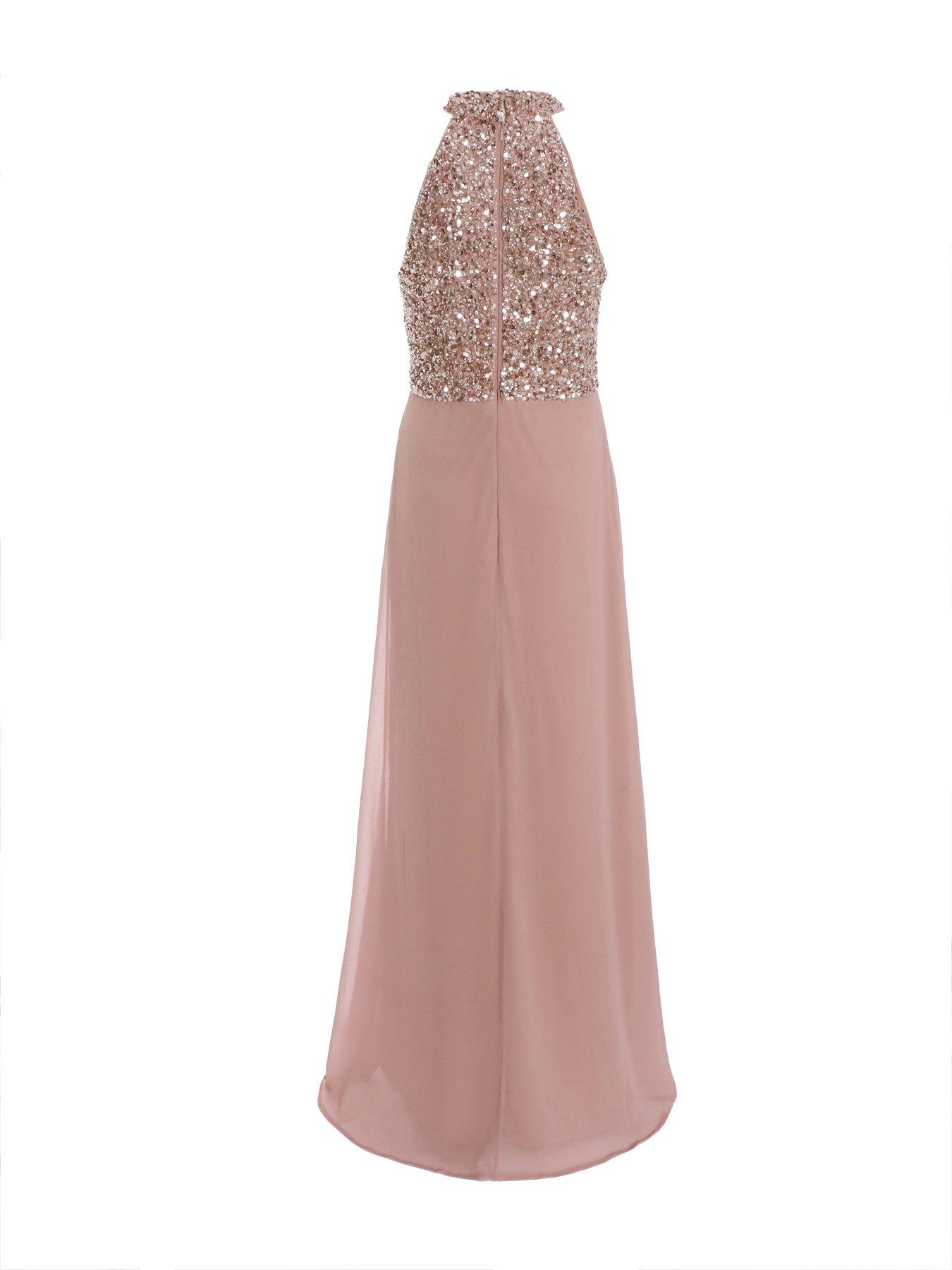 Quiz pink chiffon embellished maxi dress best sale