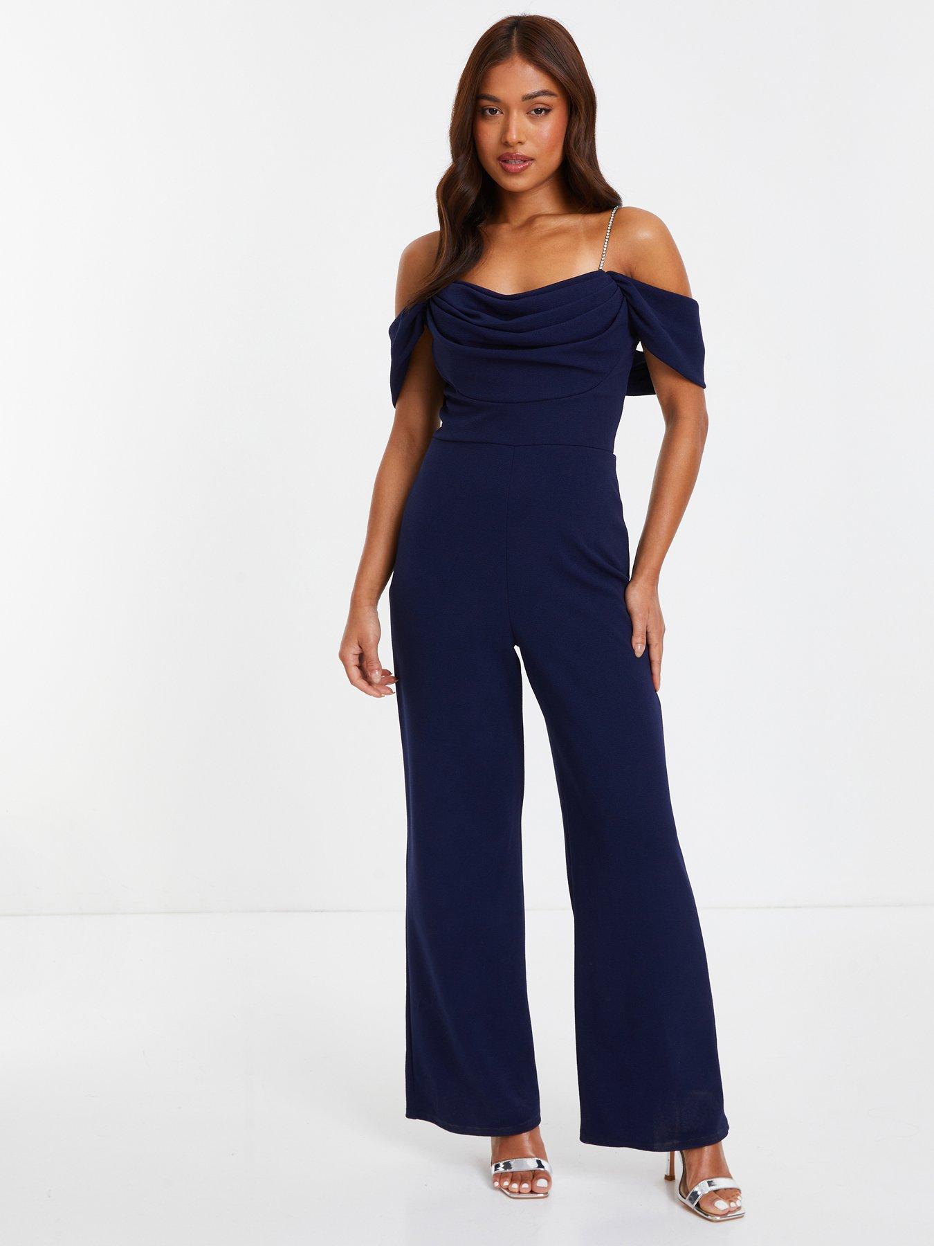 Quiz Petite Navy Drop Shoulder Palazzo Jumpsuit