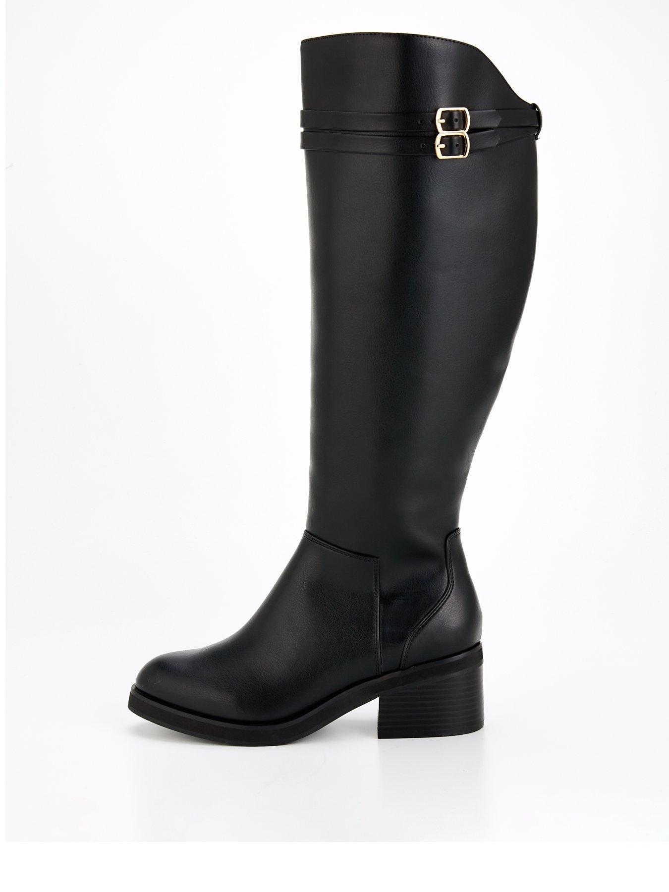 Everyday Extra Wide Fit Knee High Boot with Elastic Panel Black Very