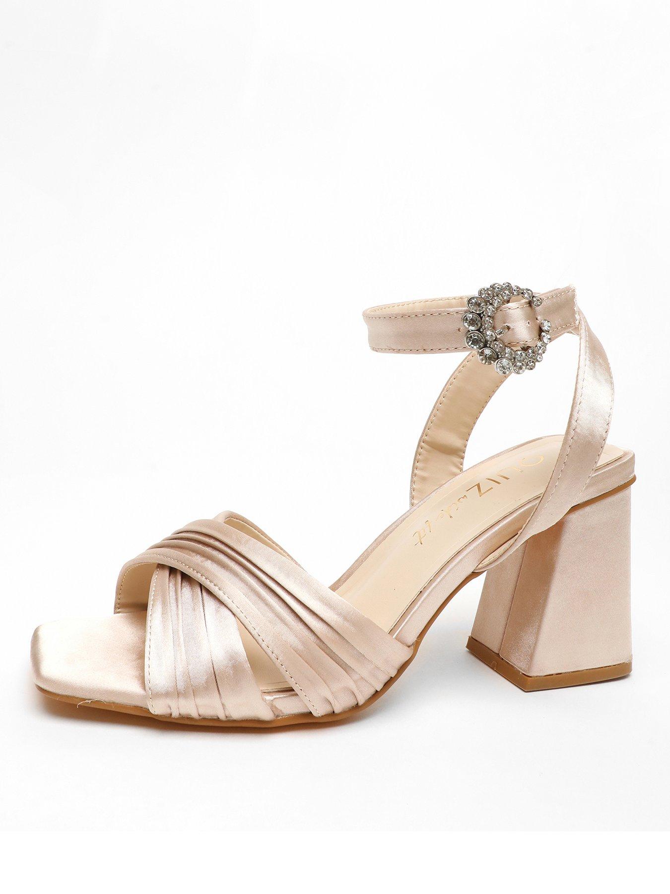 Champagne satin block heels sales