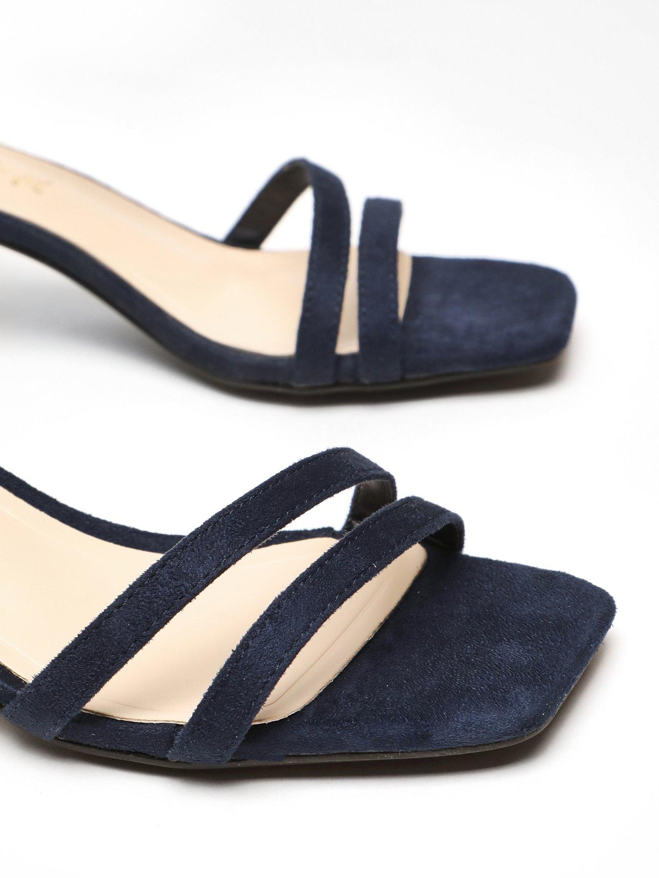 Quiz Navy Faux Suede Strappy Low Block Heeled Sandals Very