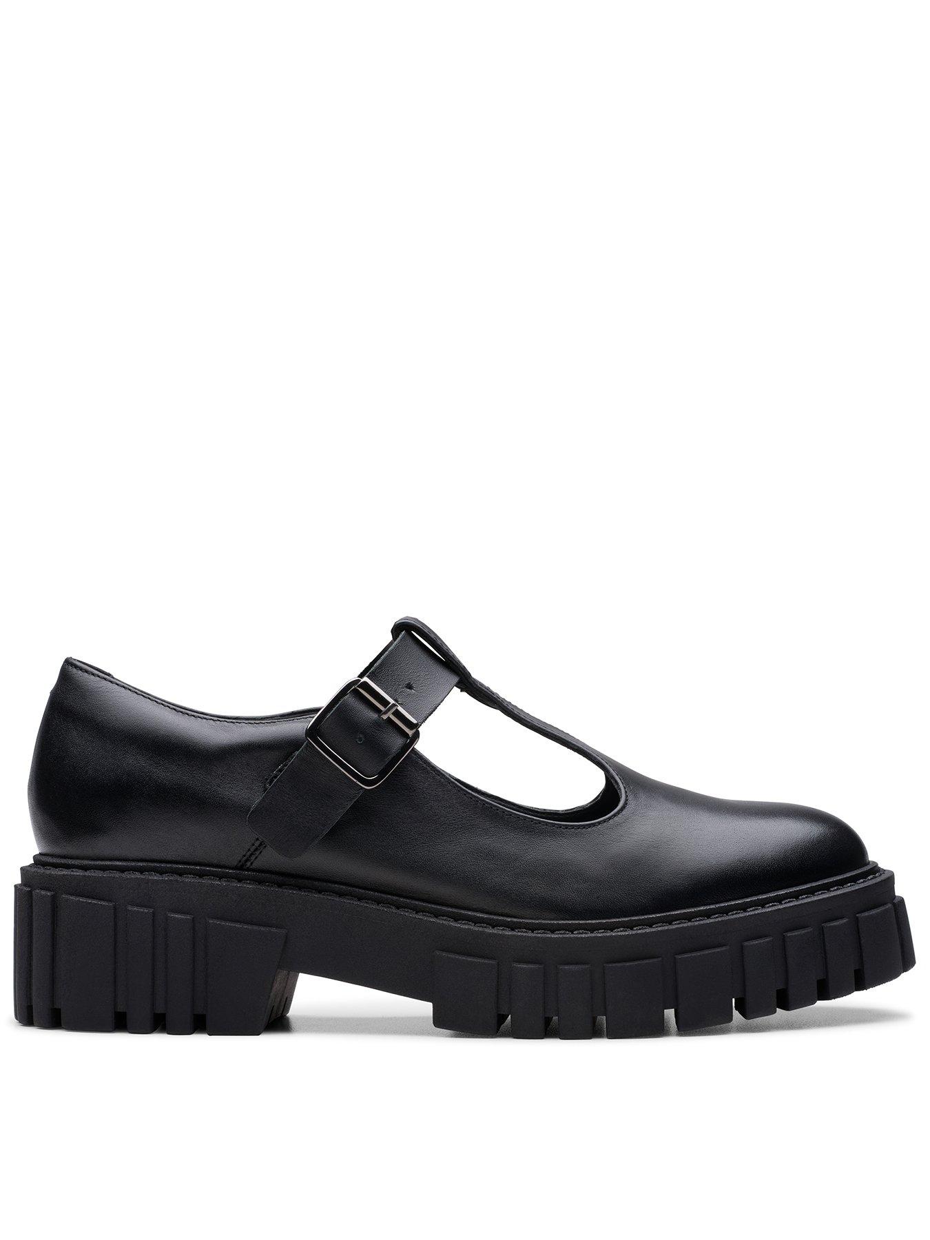 Clarks Page Bar Flat Shoe Black Leather Very