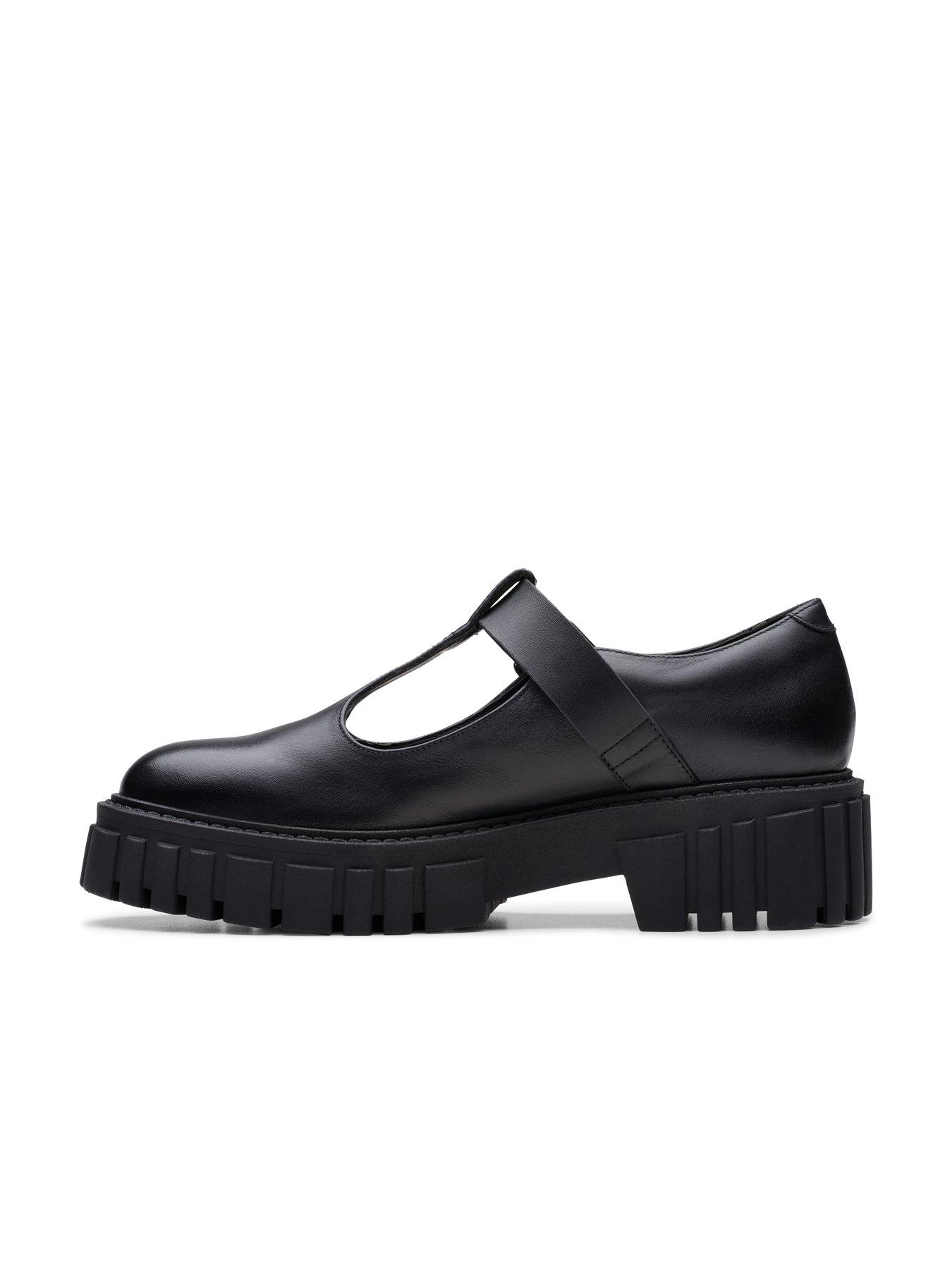 Clarks Page Bar Flat Shoe Black Leather Very