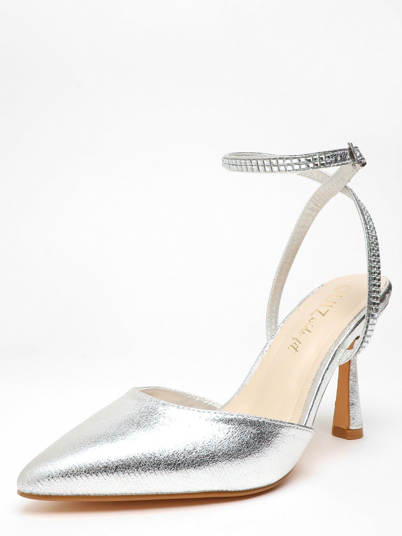 Image 2 of 5 of Quiz Wide Fit Silver Foil Court Heels
