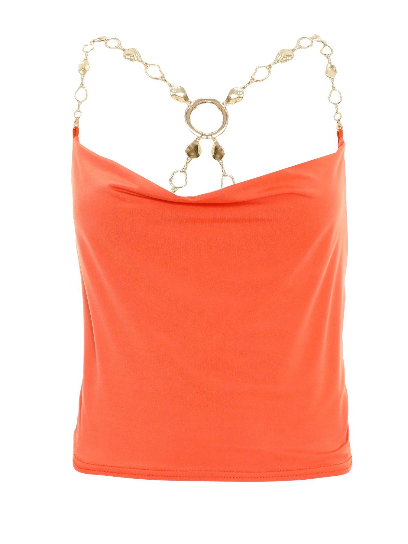 Quiz Orange Cowl Neck Chain Crop Top | Very.co.uk