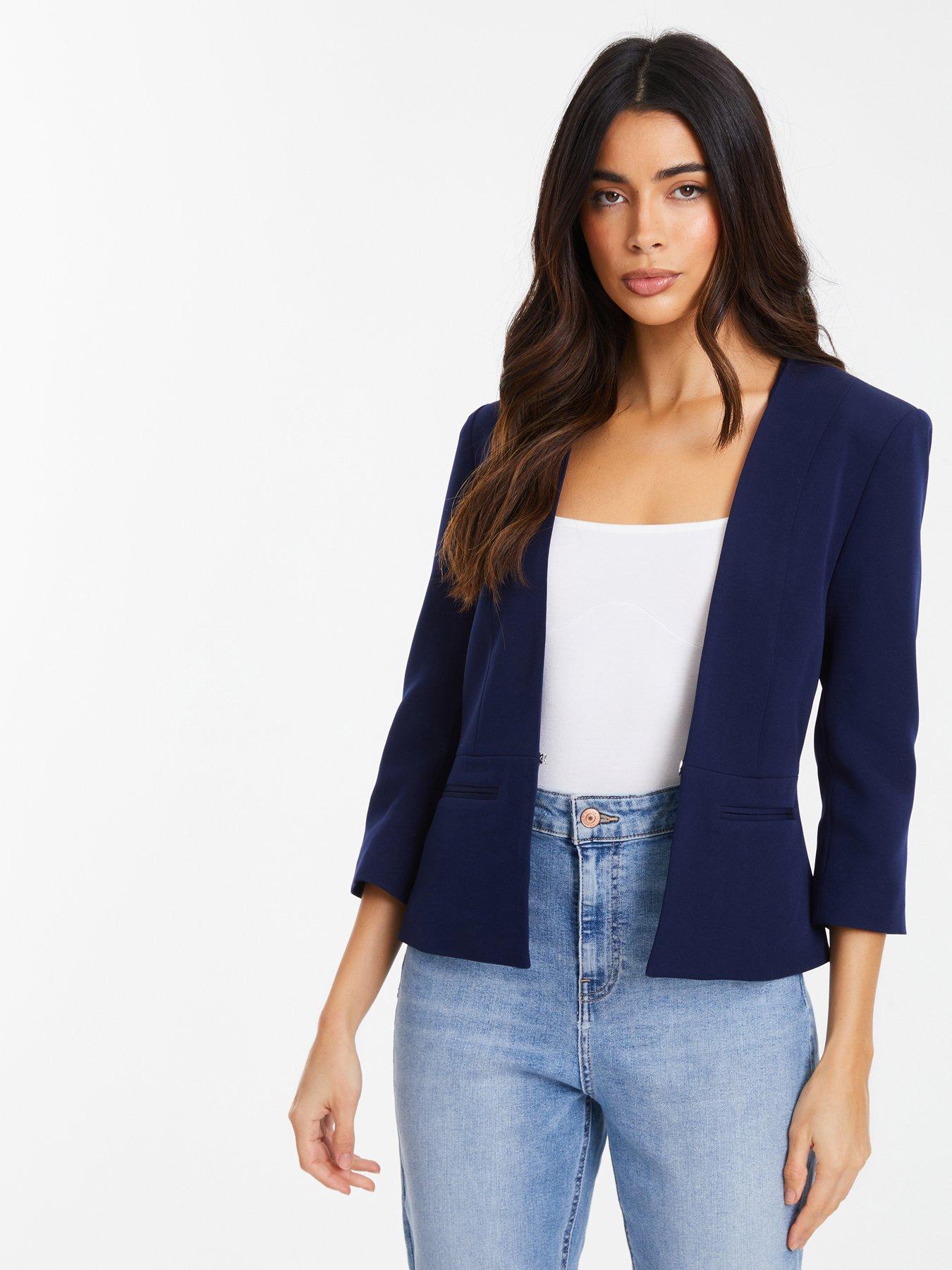 Quiz Navy Tailored Cropped Blazer | Very.co.uk