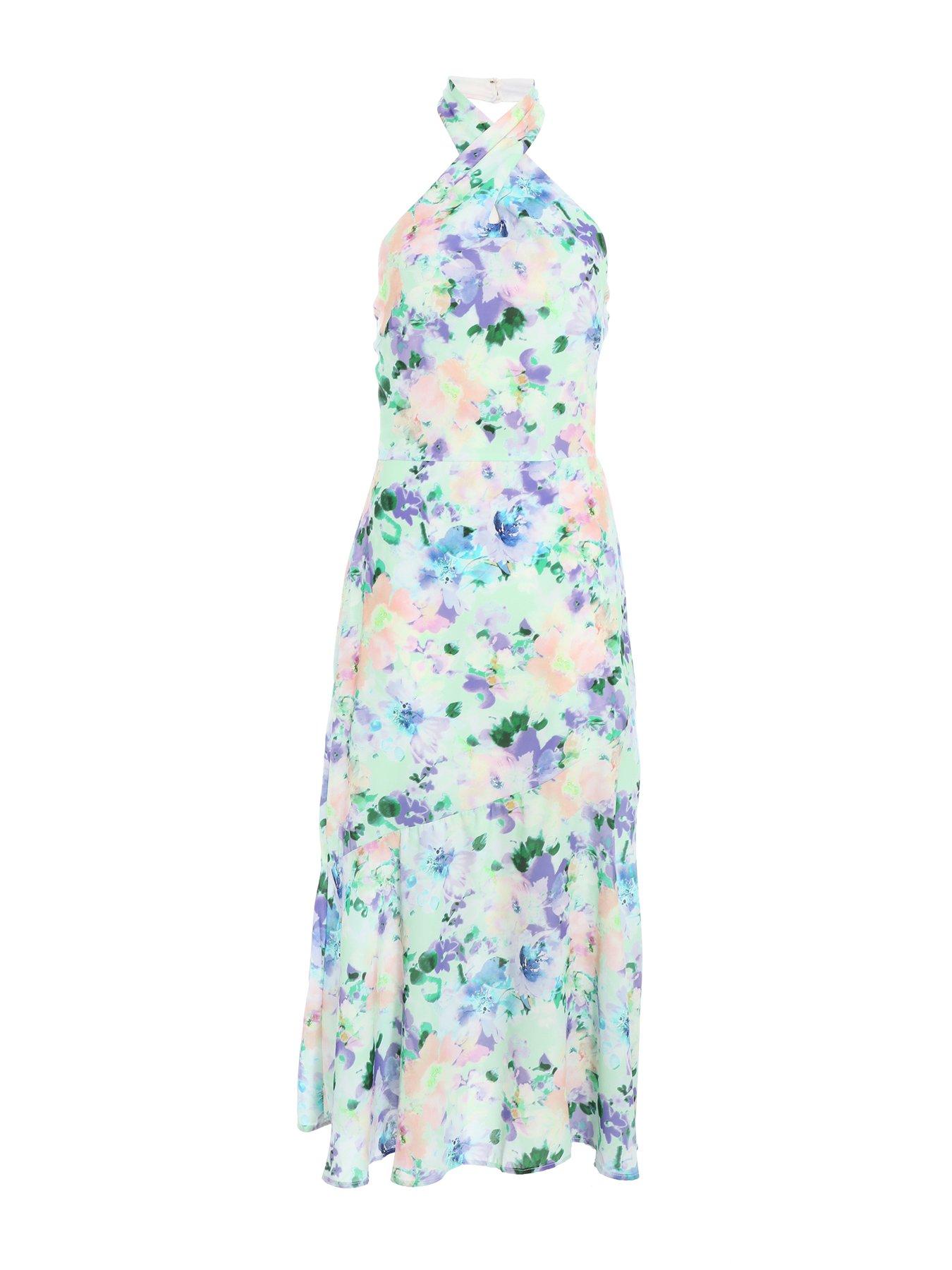 Quiz Multicoloured Floral Halter Neck Midi Dress | Very.co.uk