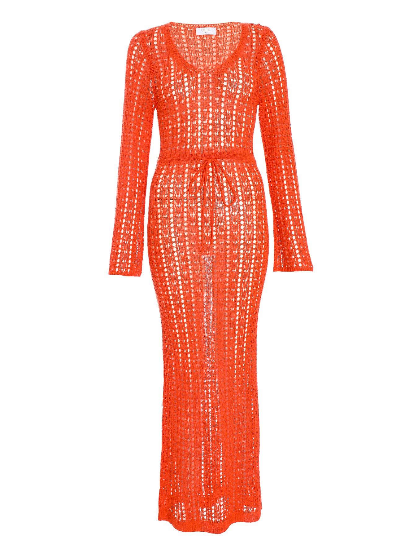 Quiz Orange Crochet Maxi Dress