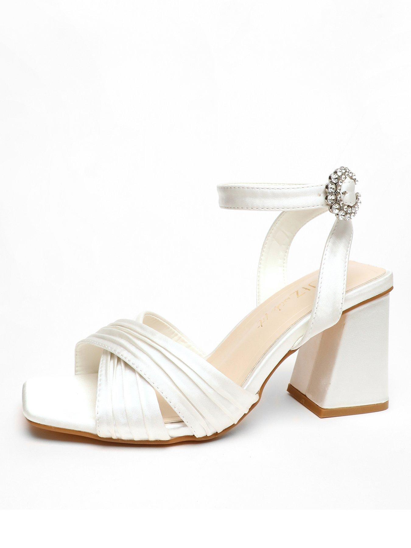 Quiz Bridal Wide Fit White Satin Block Heel Sandals | Very.co.uk