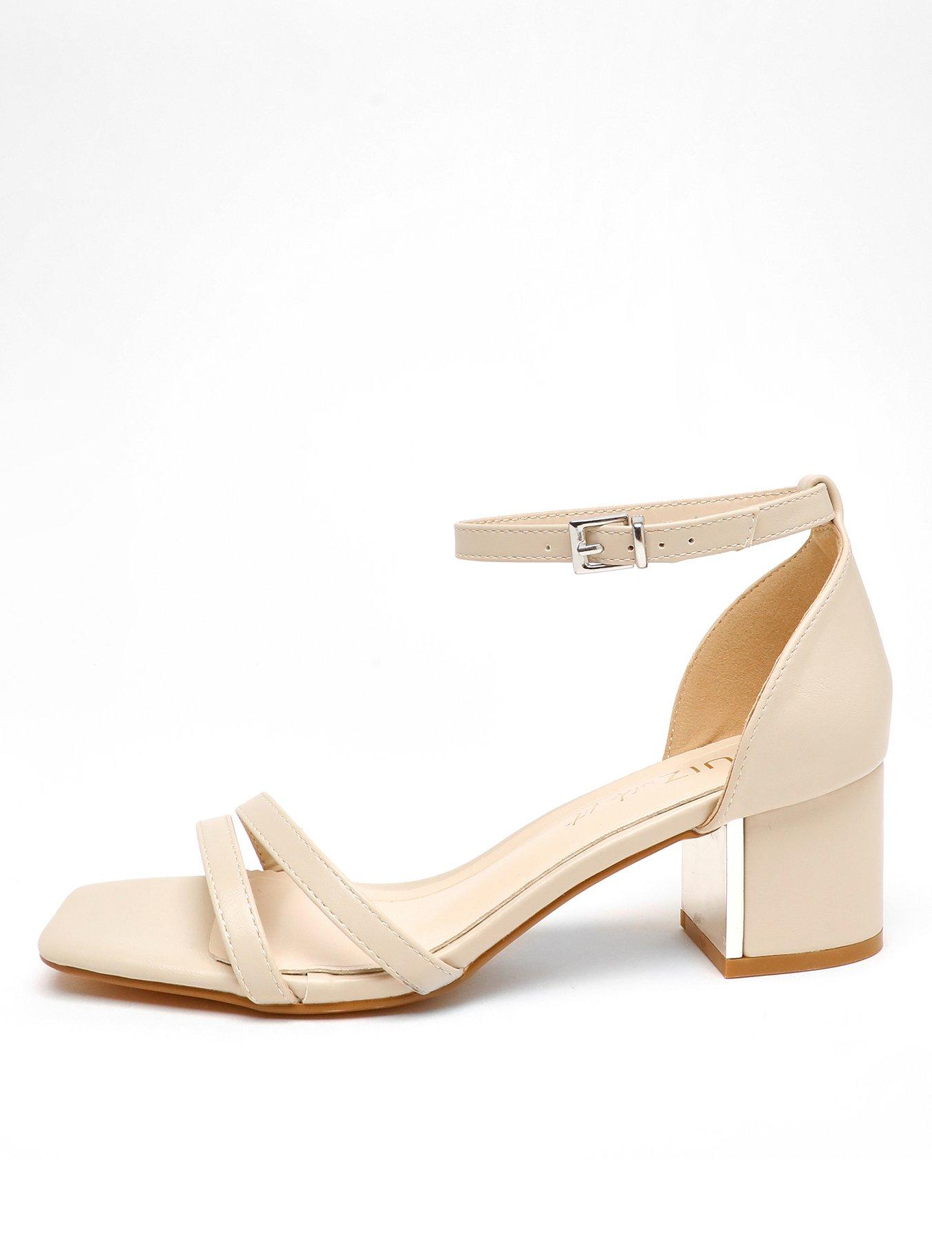 Quiz Nude Faux Leather Strappy Low Block Heeled Sandals