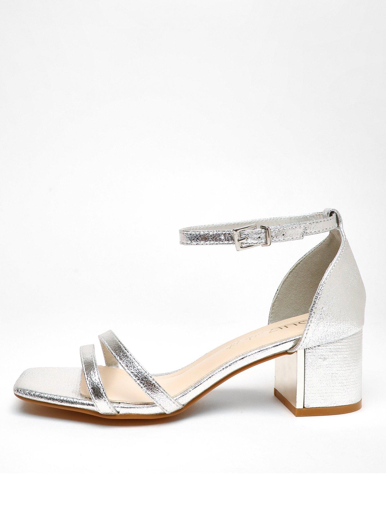 Quiz Silver Foil Strappy Low Block Heeled Sandals