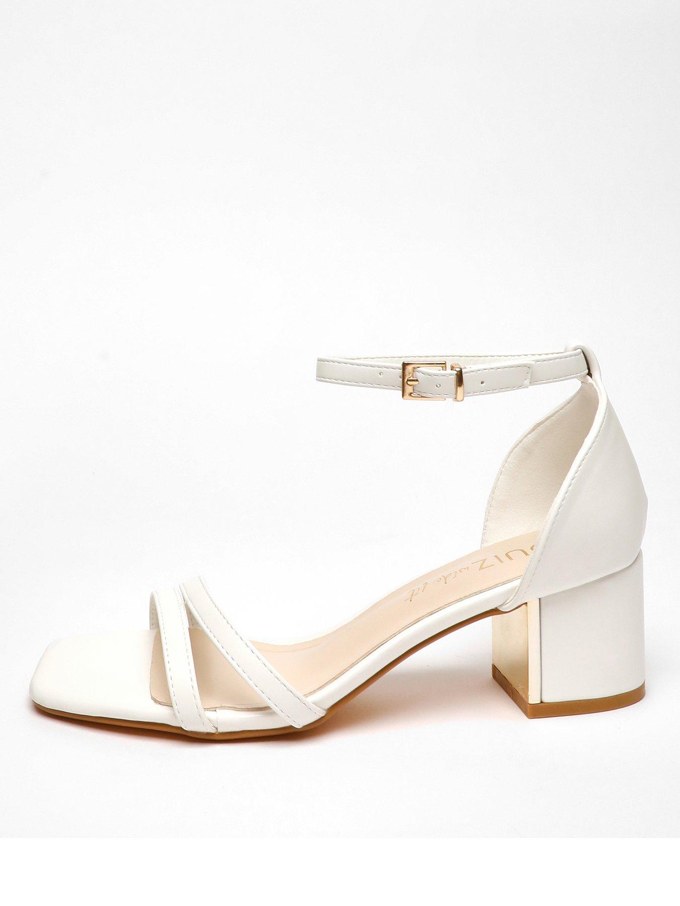 Low block white heels best sale