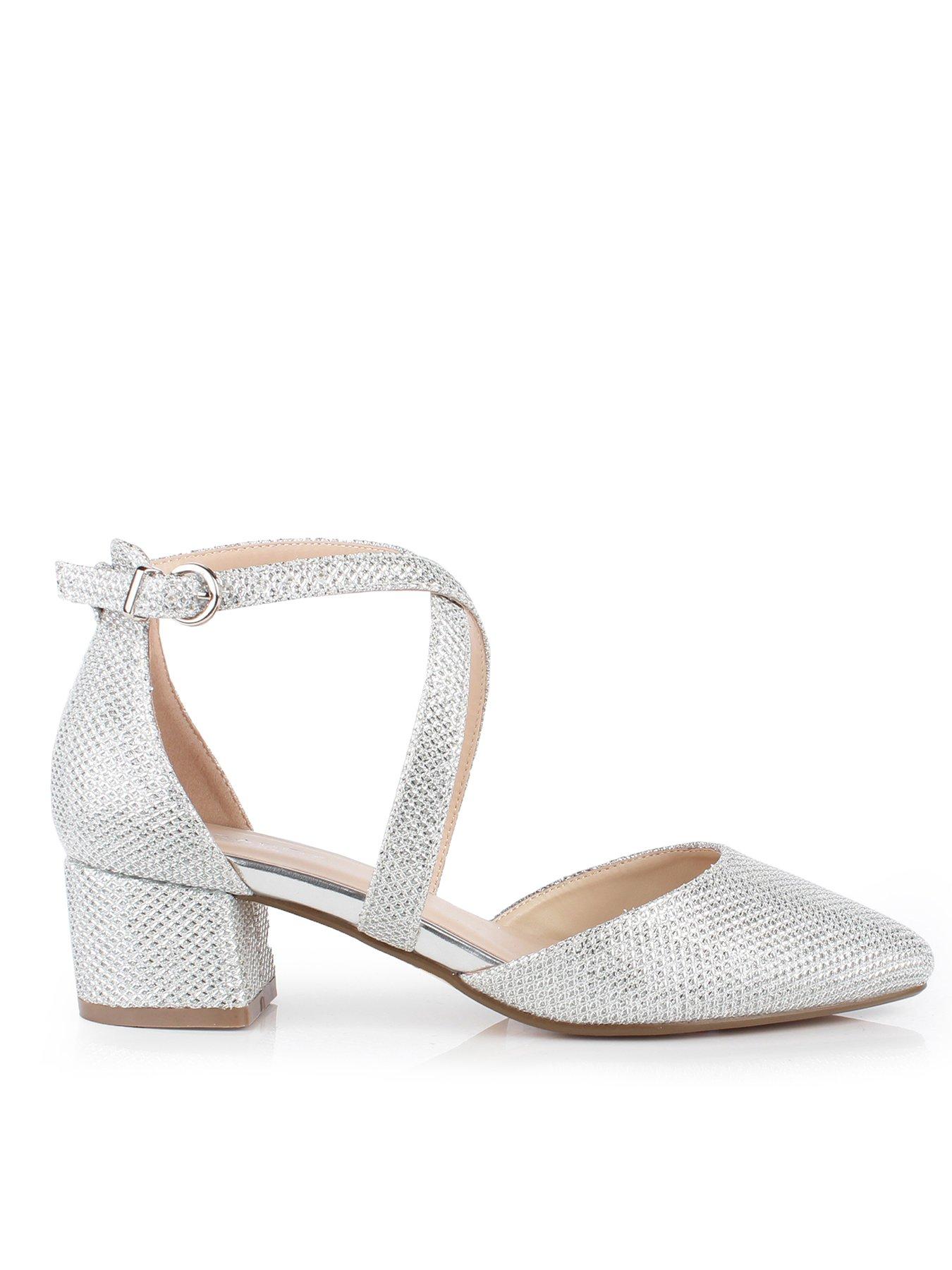 Paradox London: Francis Wide Fit Glitter Mesh Heeled Shoe - Silver