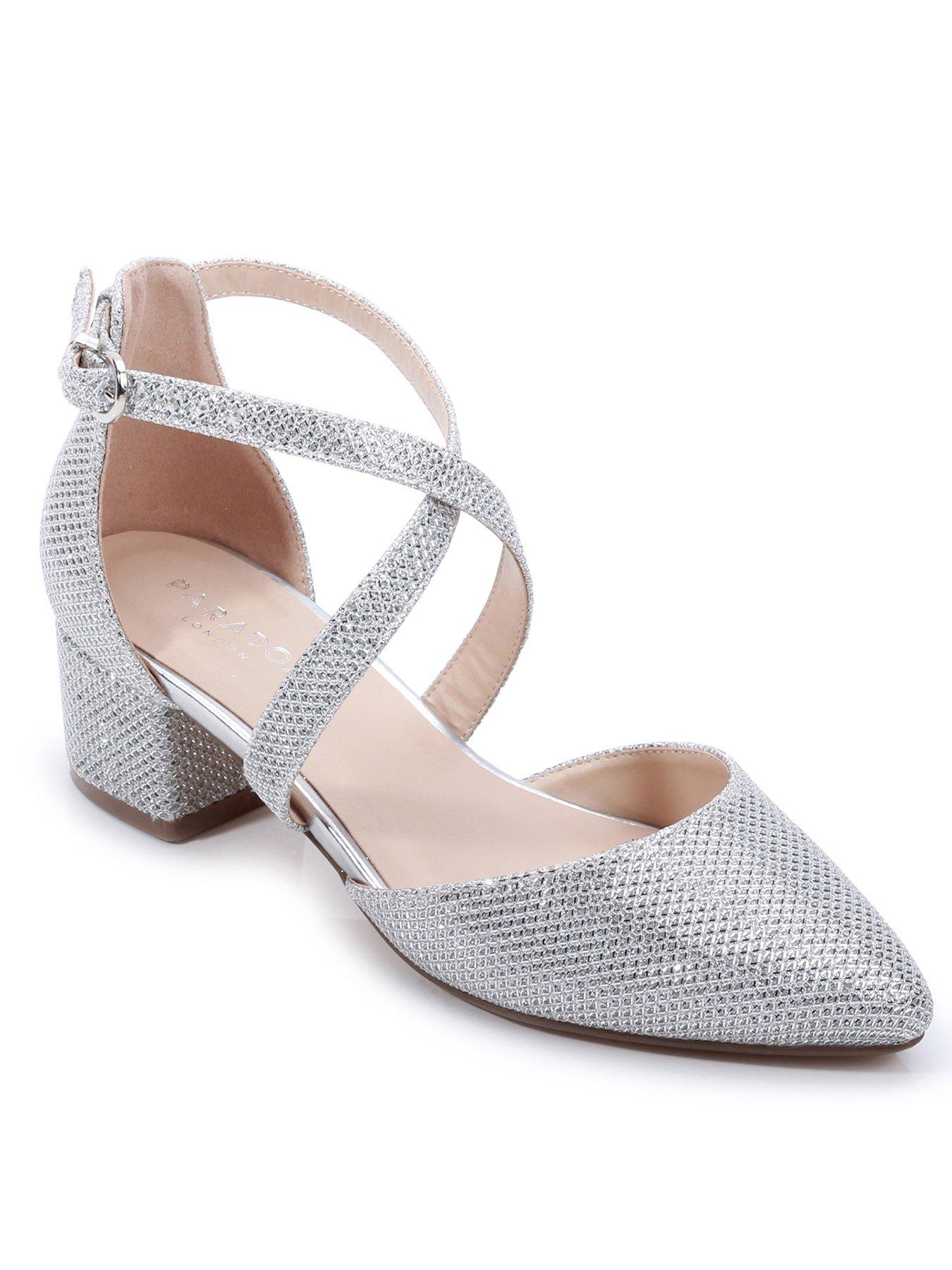 Paradox London Francis Glitter Mesh Silver Heel Shoe | Very.co.uk