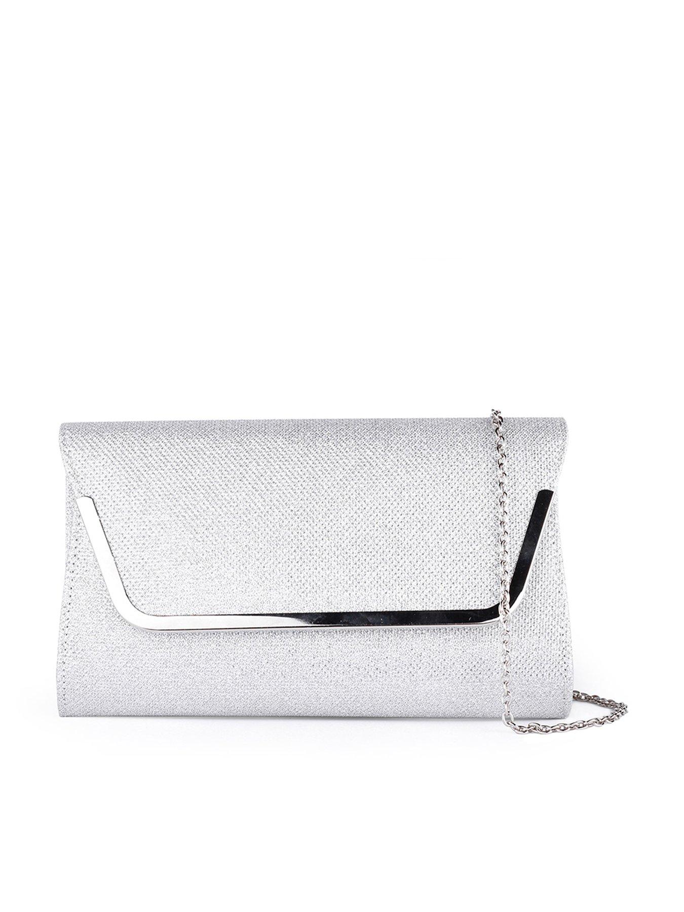 Image 1 of 3 of Paradox London Denise Glitter Mesh Clutch Bag - Silver
