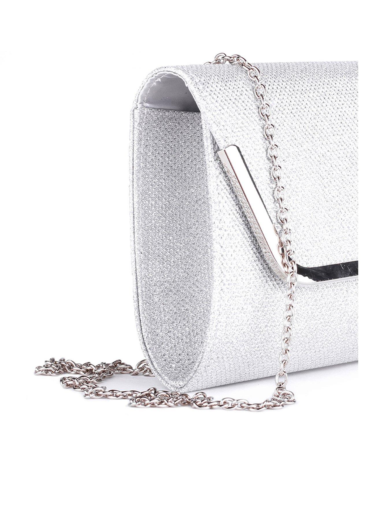 Image 2 of 3 of Paradox London Denise Glitter Mesh Clutch Bag - Silver