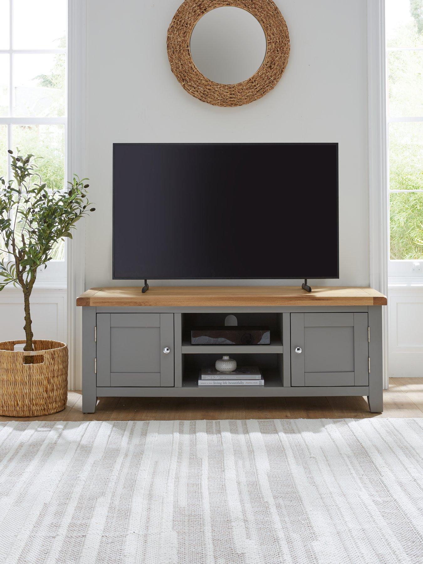undefined Hamilton Ready Assembled 2 Door TV Unit - Dark Grey/Oak - fits up to 50 inch TV