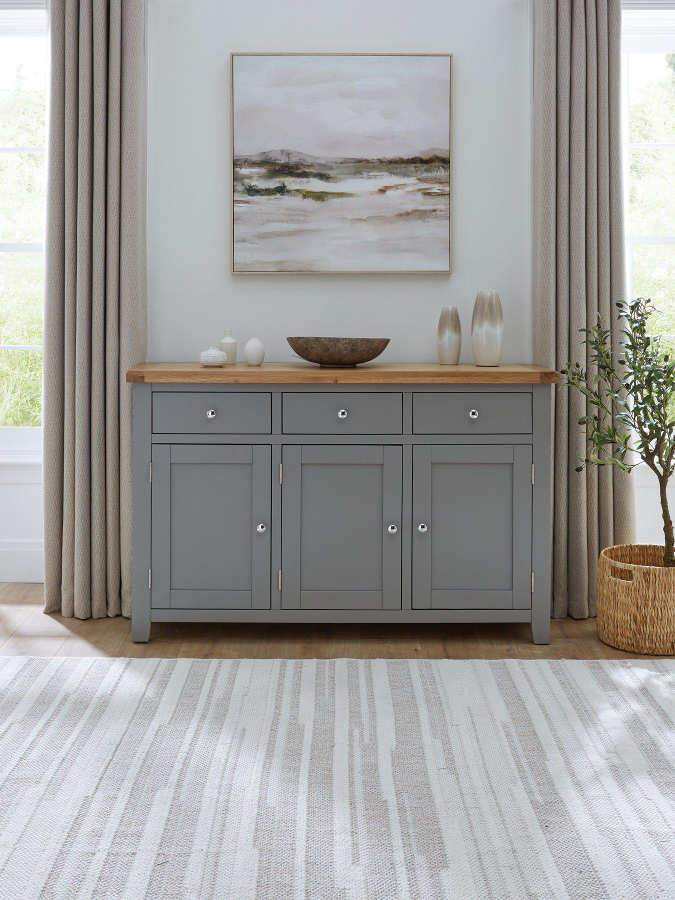 Very Home Hamilton Ready Assembled 3 Door, 3 Drawer Sideboard - Dark Grey/Oak - Contains Solid Wood