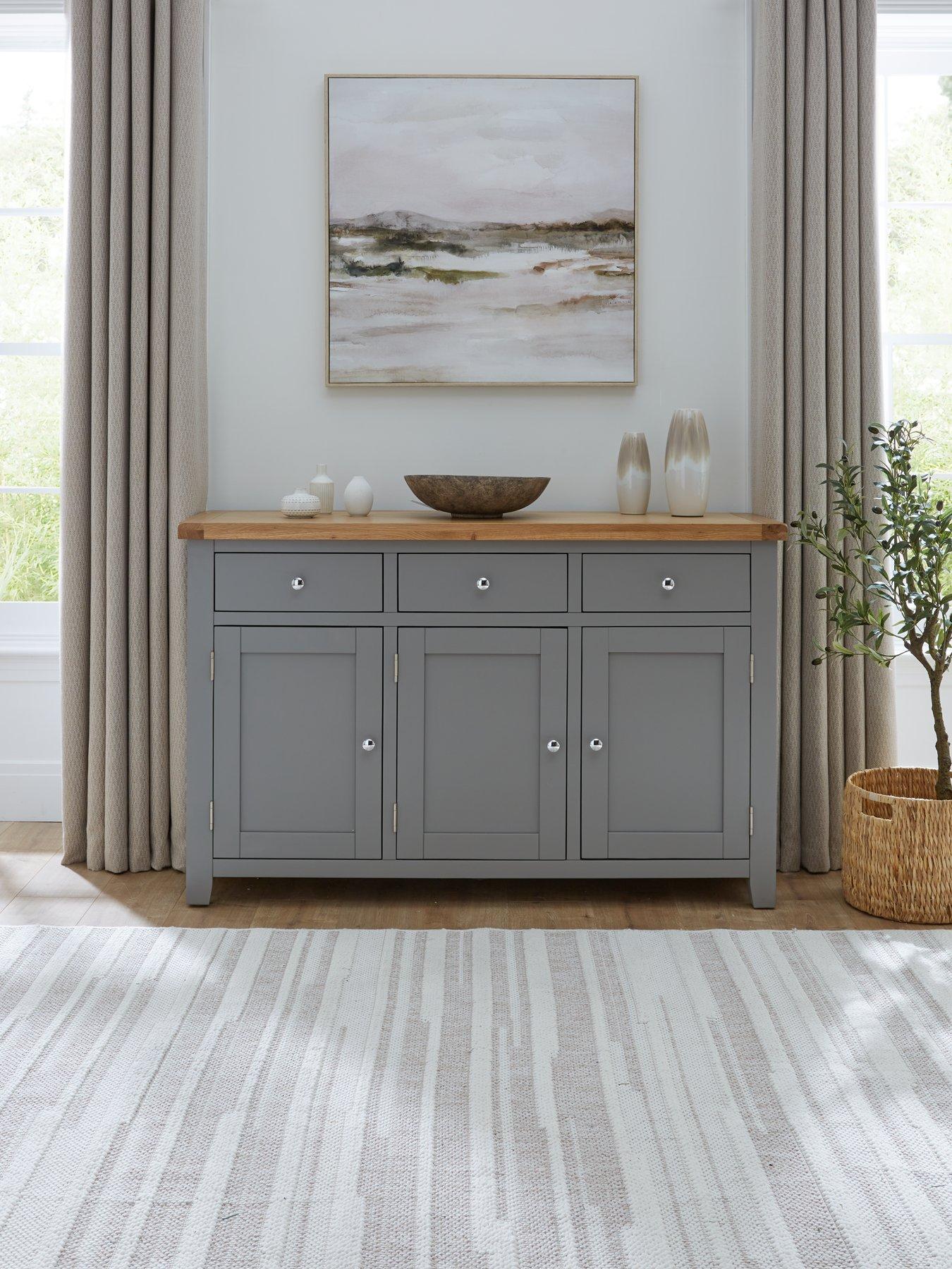 undefined Hamilton Ready Assembled 3 Door, 3 Drawer Sideboard - Dark Grey/Oak - contains Solid Wood