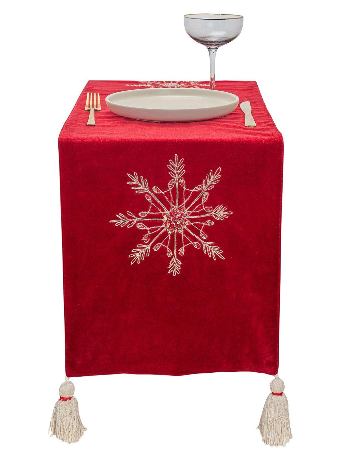 Product photograph of Very Home Red Christmas Table Runner With Snowflake Embroidery from very.co.uk