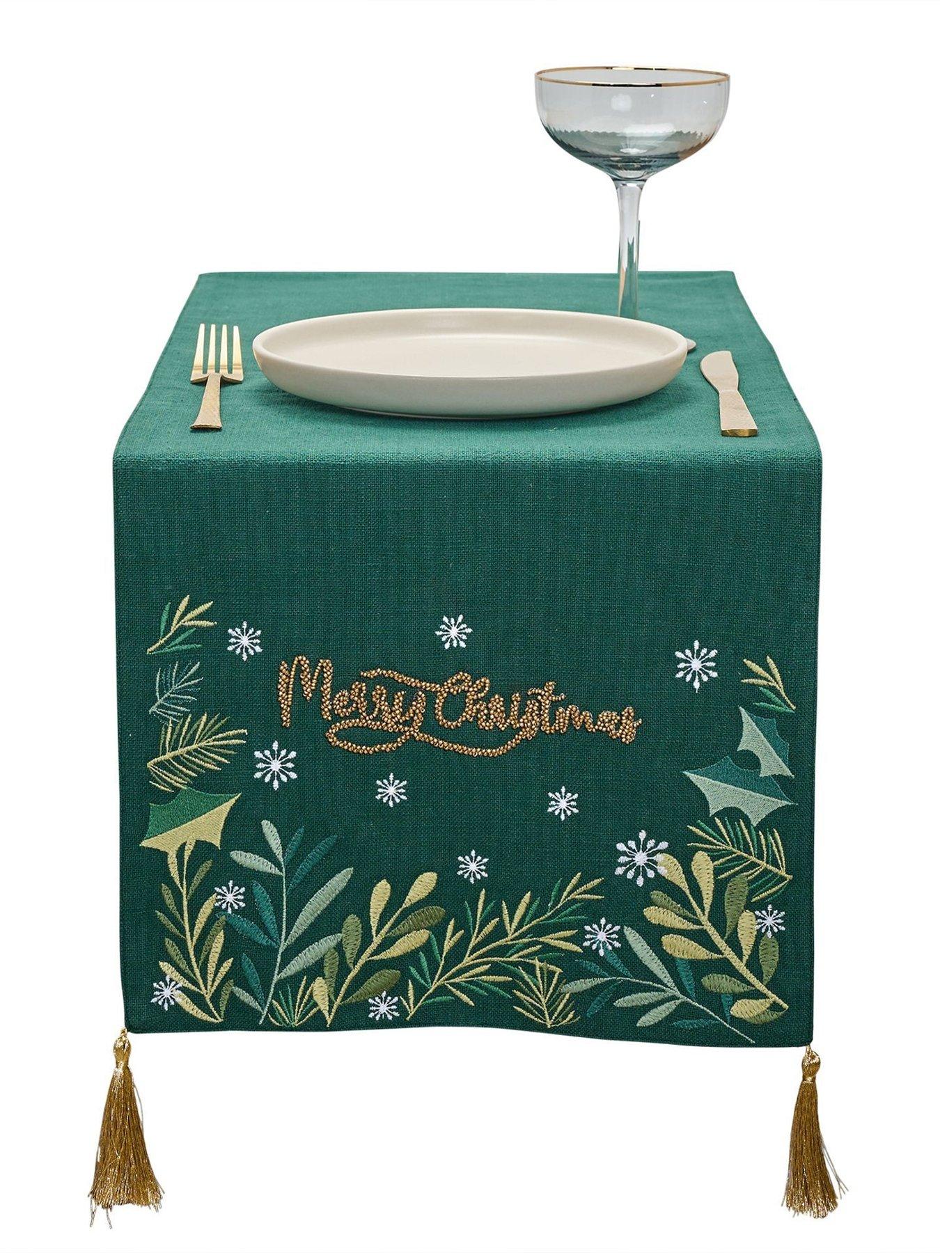 Product photograph of Very Home Green Merry Christmas Table Runner from very.co.uk