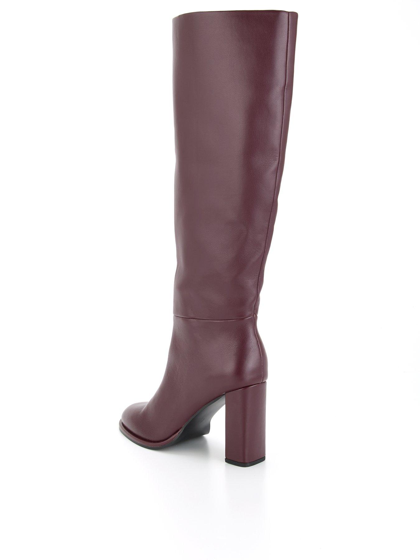 V by Very Block Heel Straight Leg Knee Boot Burgundy Very