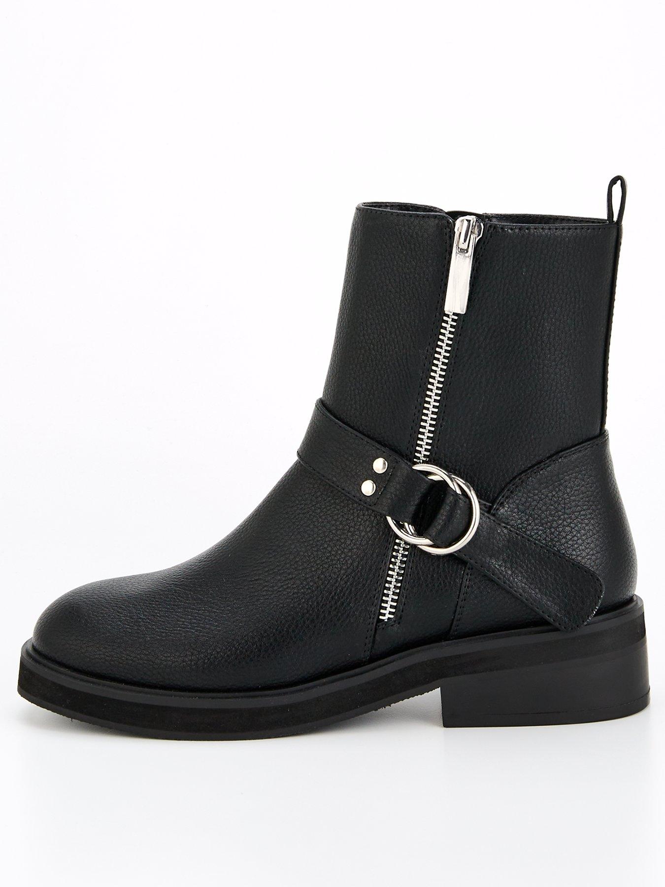 undefined Flat Biker Boot With Zip Detail Ankle Boot - Black