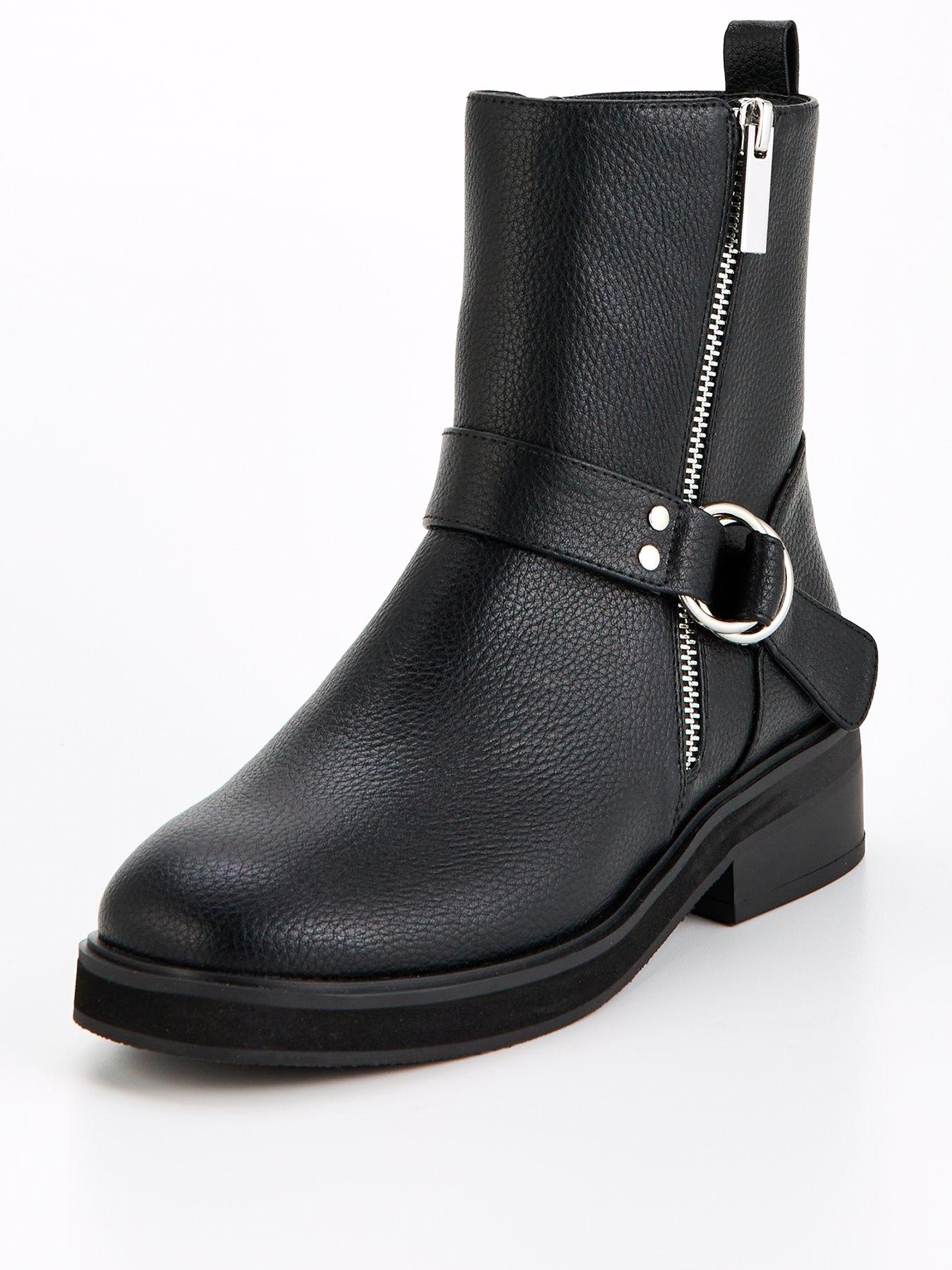 Image 2 of 7 of V by Very Wide Fit Flat Biker Boot With Zip Detail Ankle Boot - Black