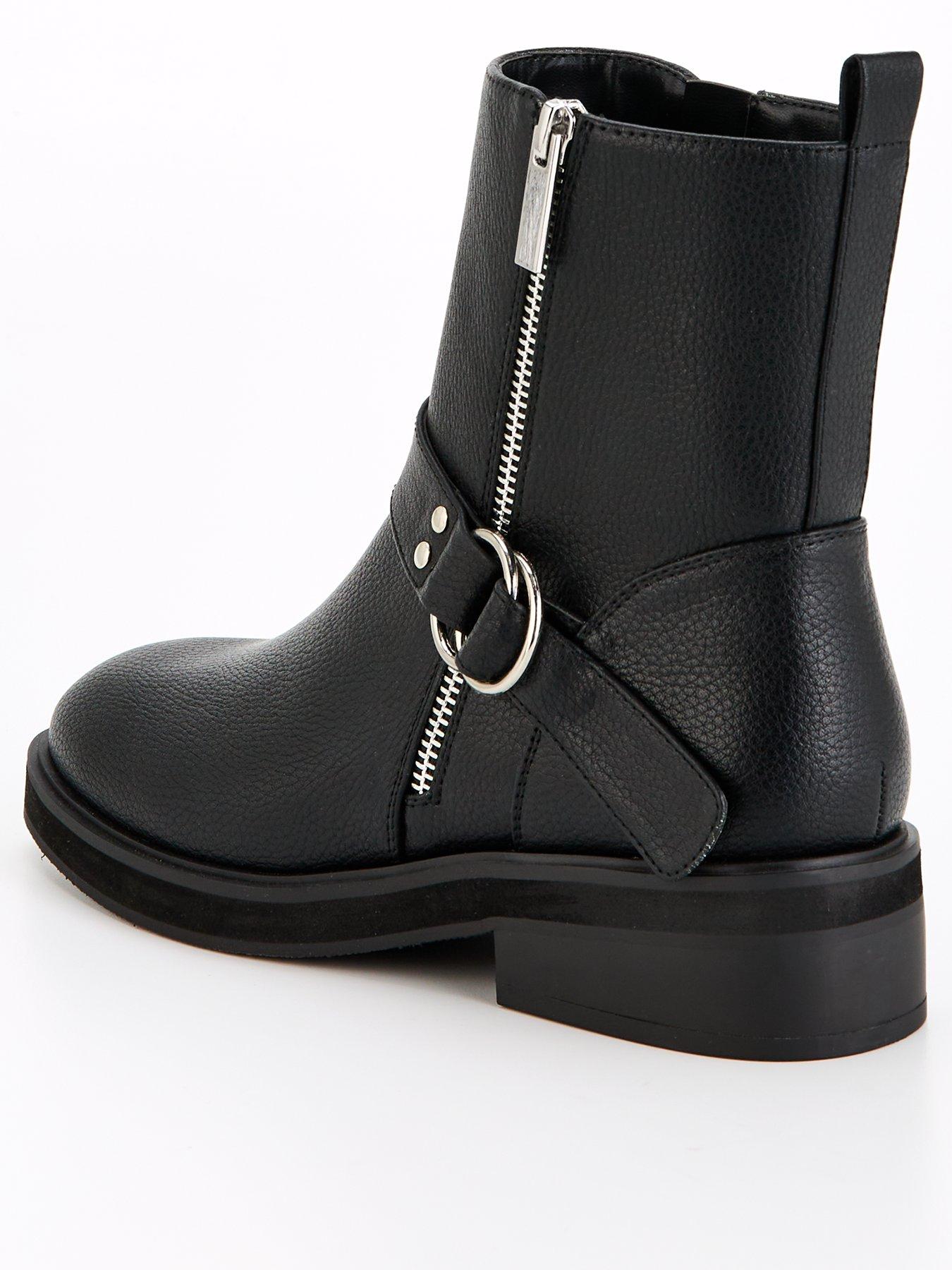 Image 3 of 7 of V by Very Wide Fit Flat Biker Boot With Zip Detail Ankle Boot - Black