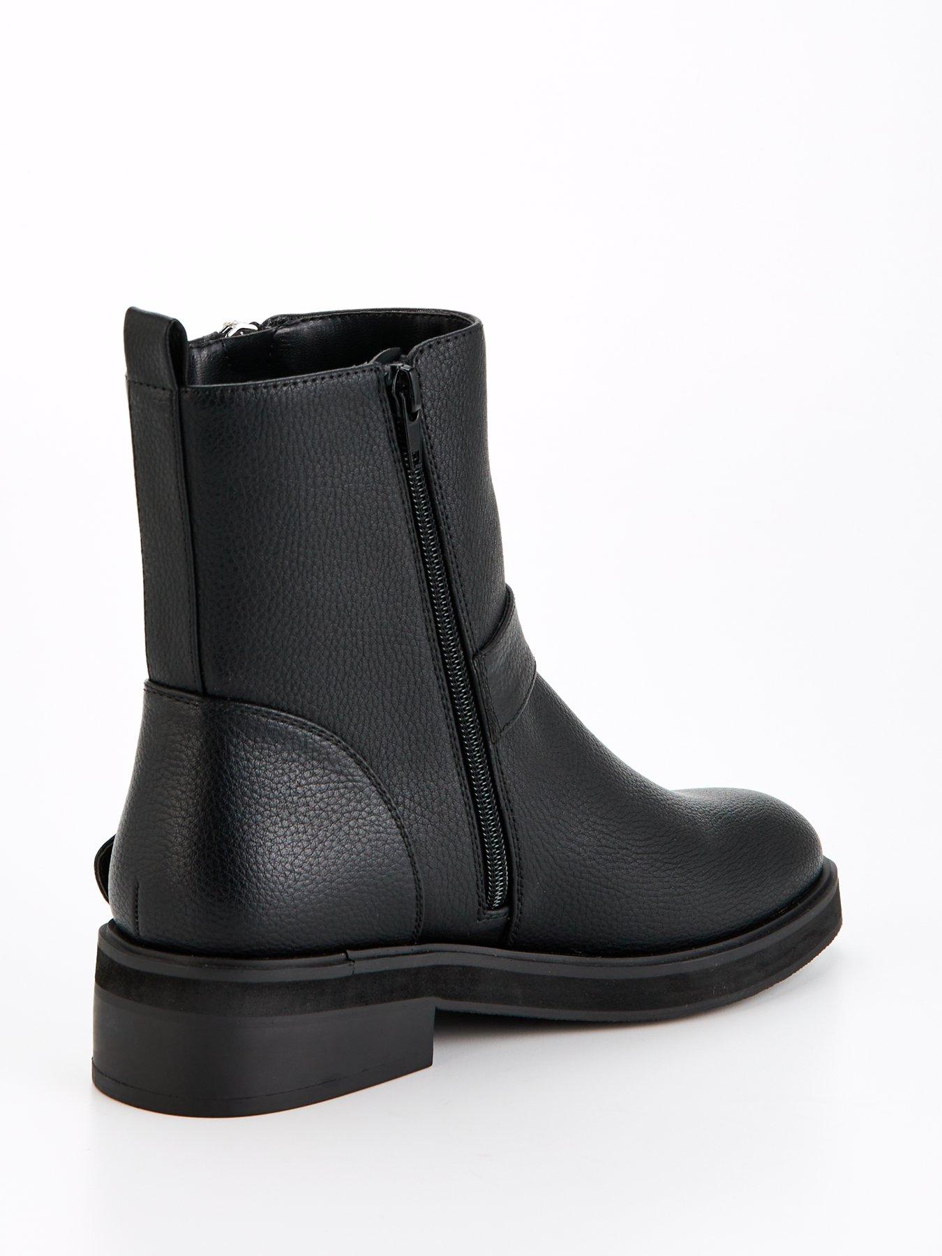 Image 6 of 7 of V by Very Wide Fit Flat Biker Boot With Zip Detail Ankle Boot - Black
