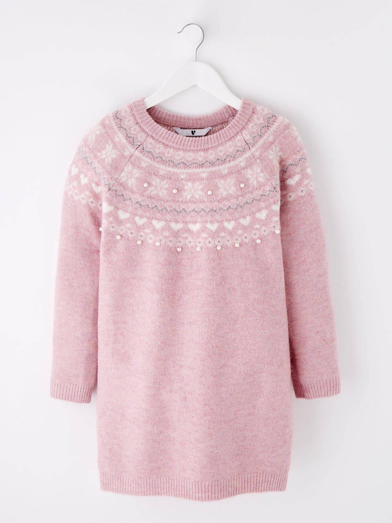 undefined Girls Fairisle Knitted Dress - Pink