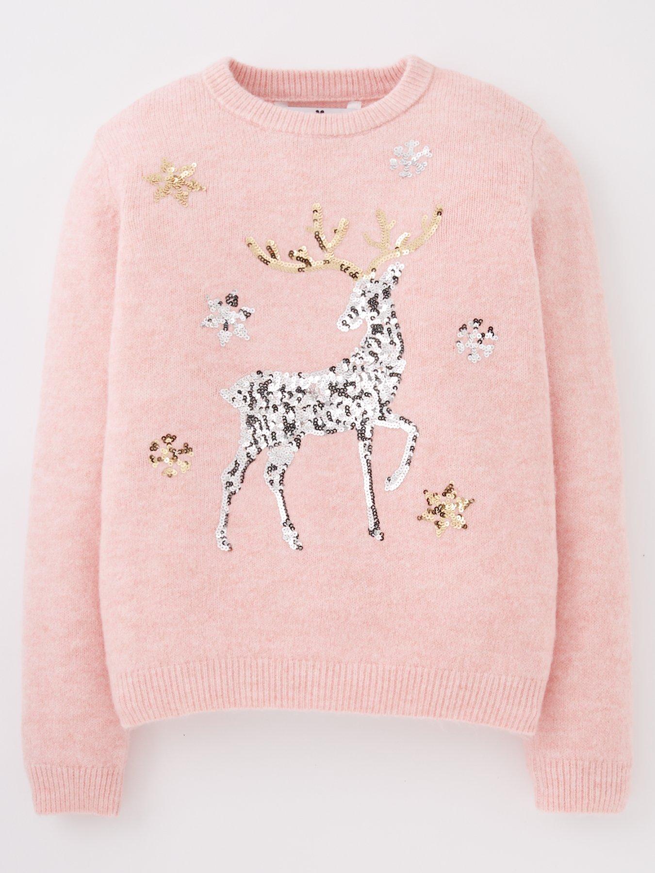 Girls Reindeer Christmas Knitted Jumper