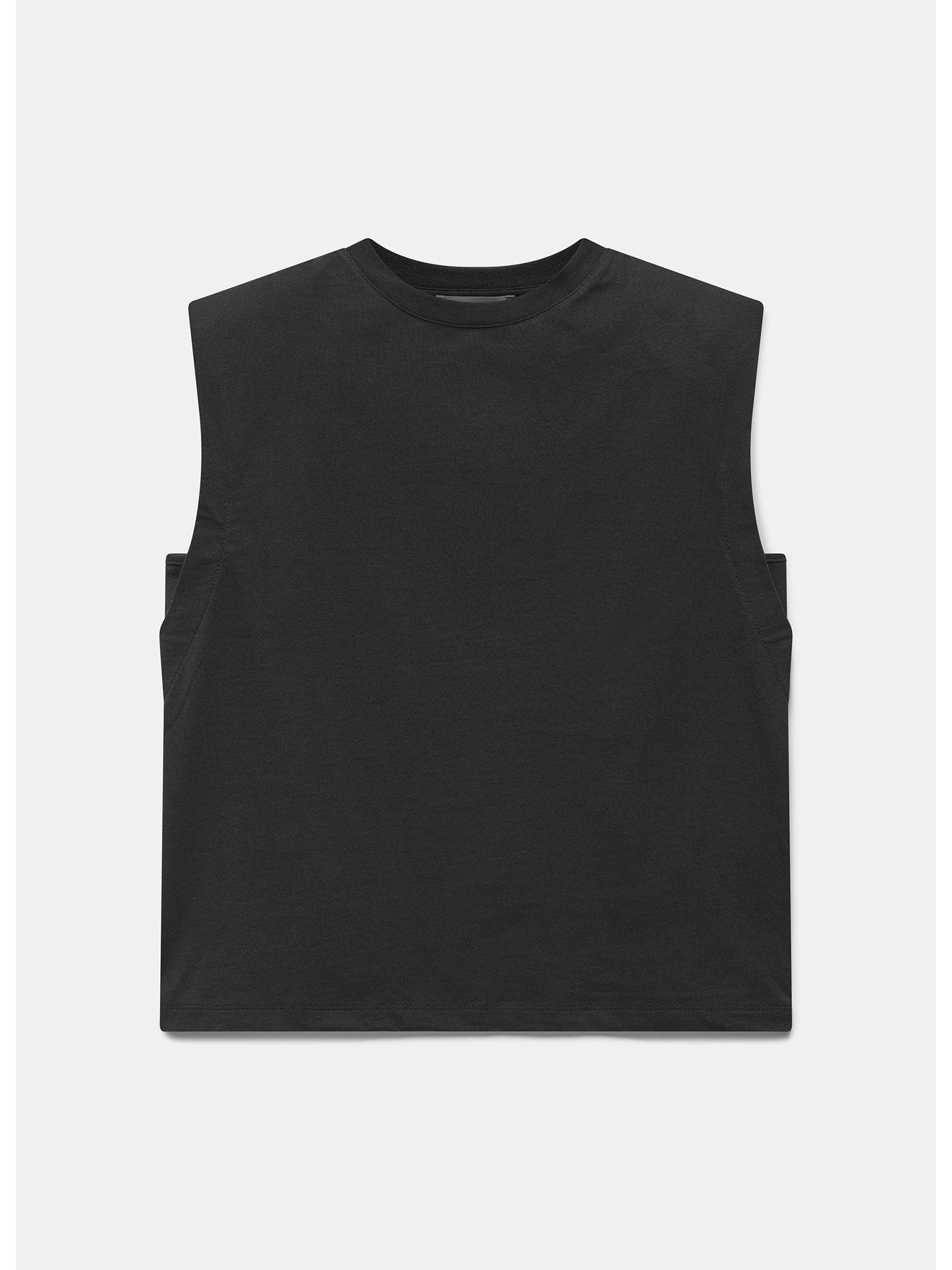 Mint Velvet Black Cotton Sleeveless T-shirt | Very.co.uk 