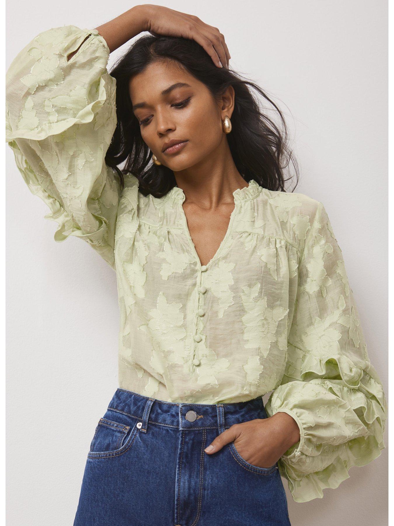 mint velvet pink floral jacquard blouse