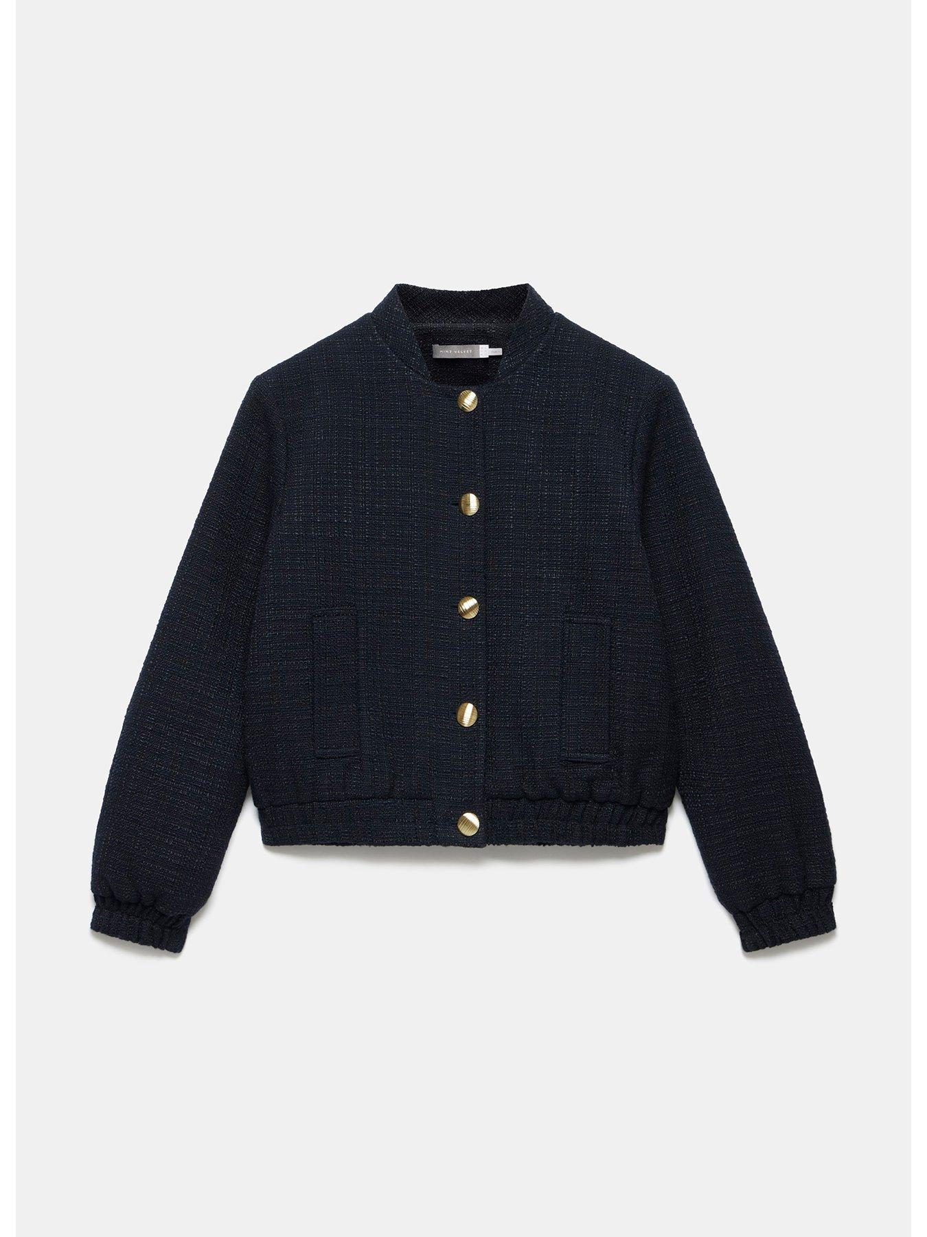 Mint Velvet Navy Boucle Cropped Jacket | Very.co.uk