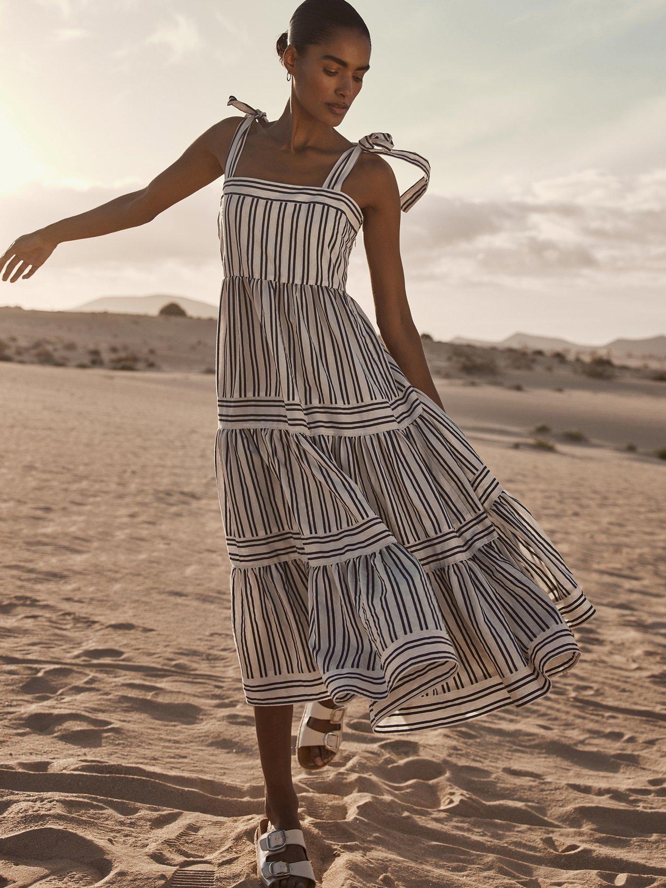Tie Strap Stripe Midi Dress