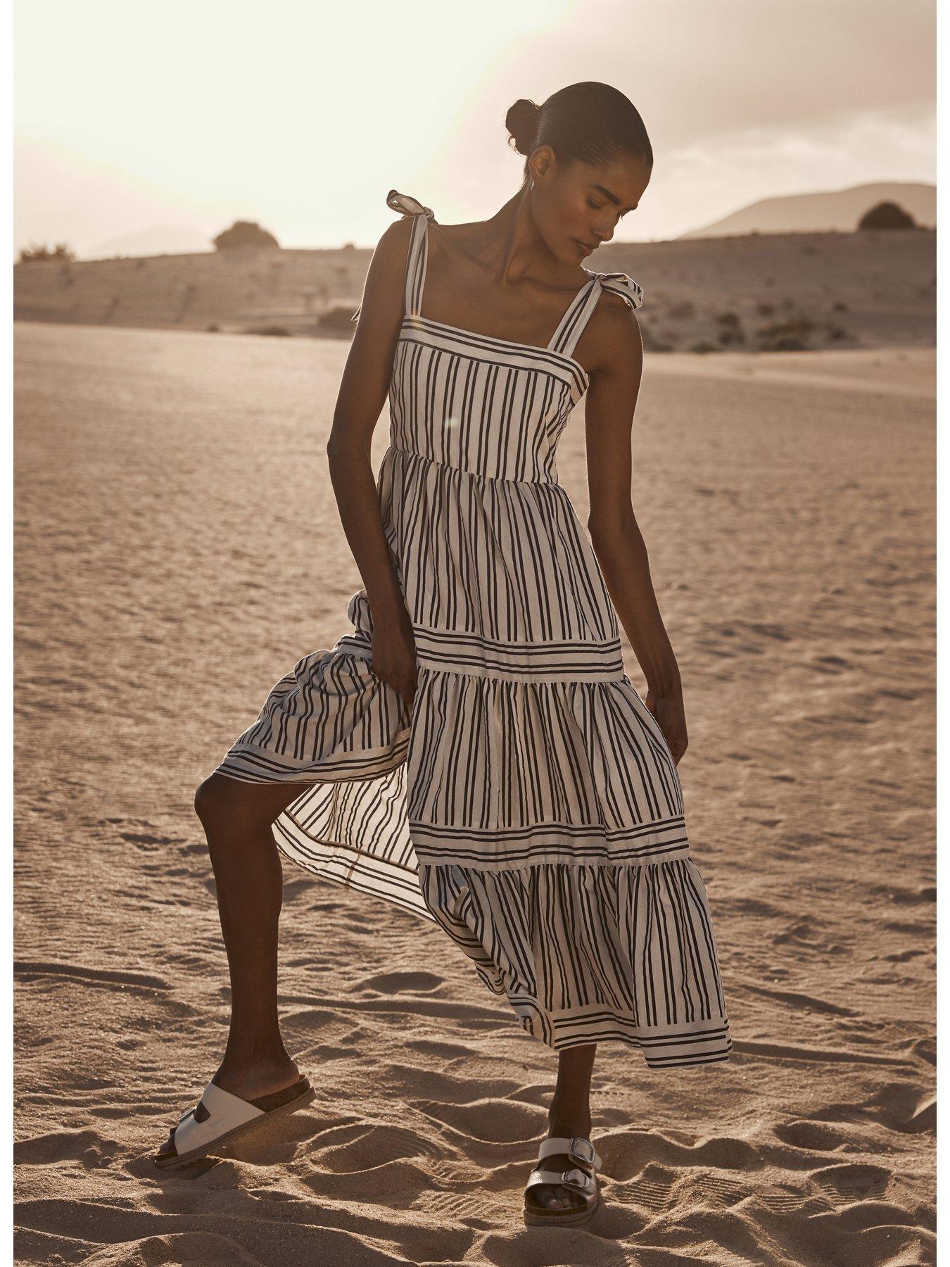 Tie Strap Stripe Midi Dress