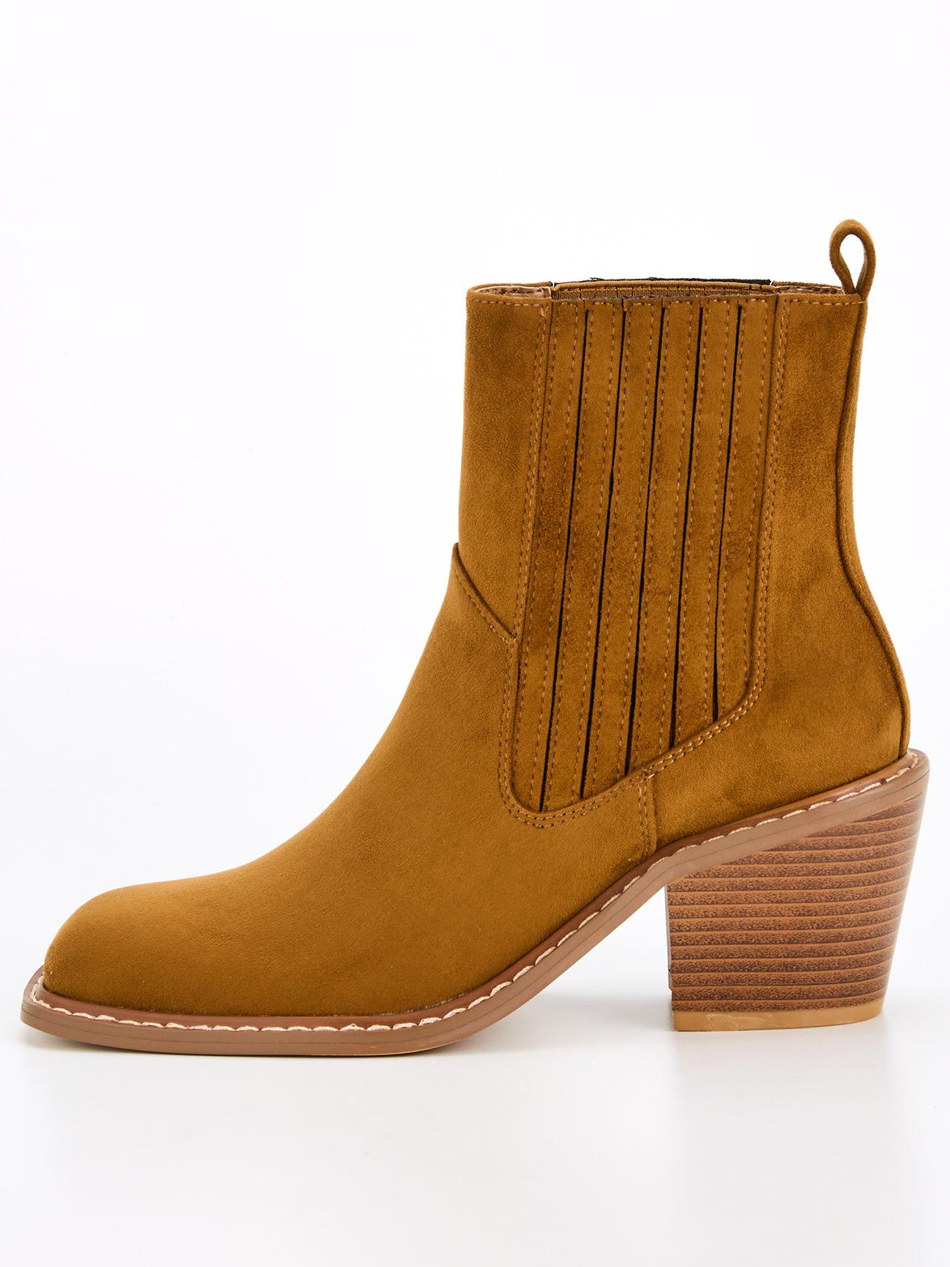 V by Very Western Square Toe Ankle Boot Tan Very