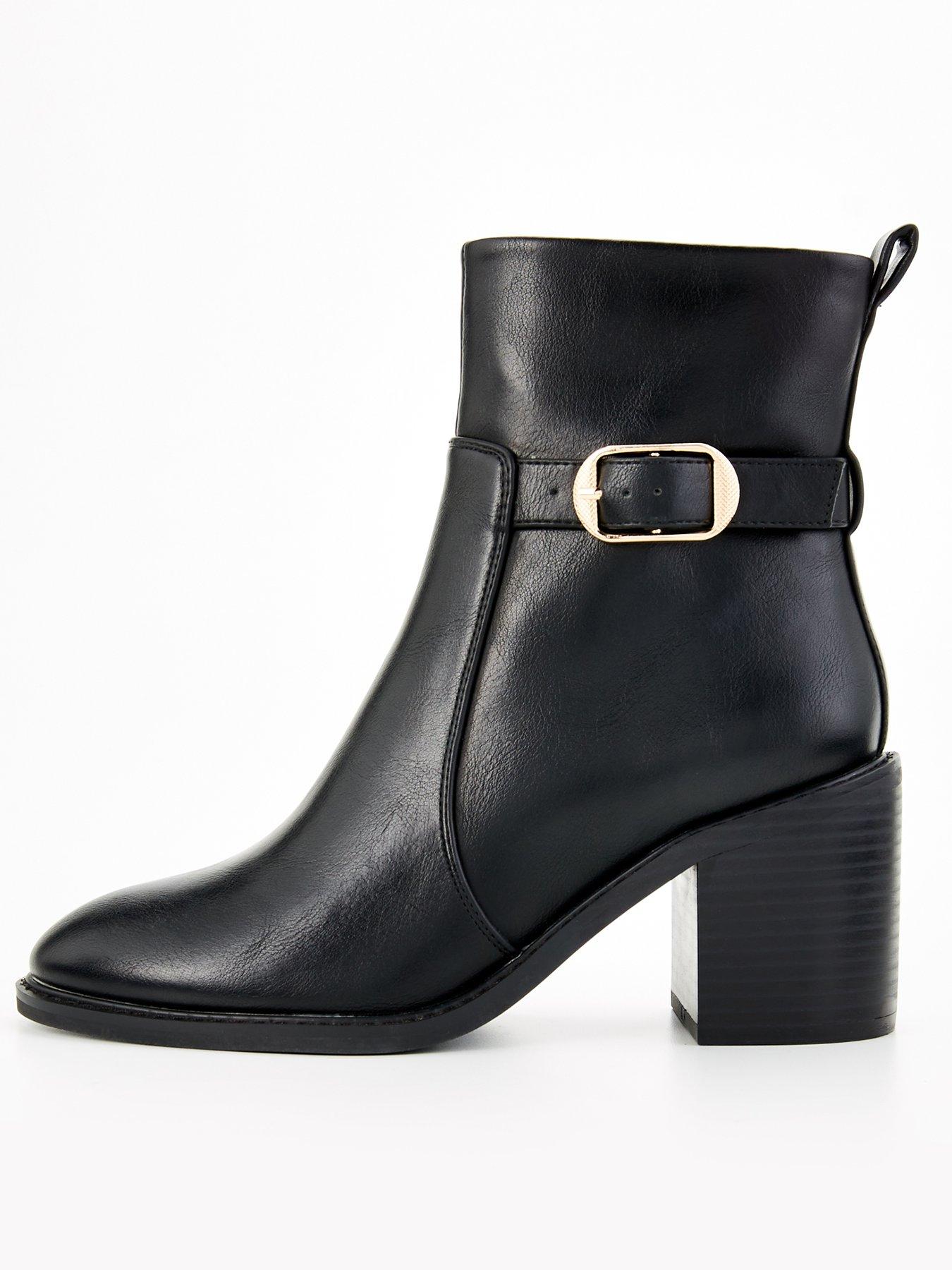 V By Very Ankle Strap With Buckle Block Heel Ankle Boot - Black