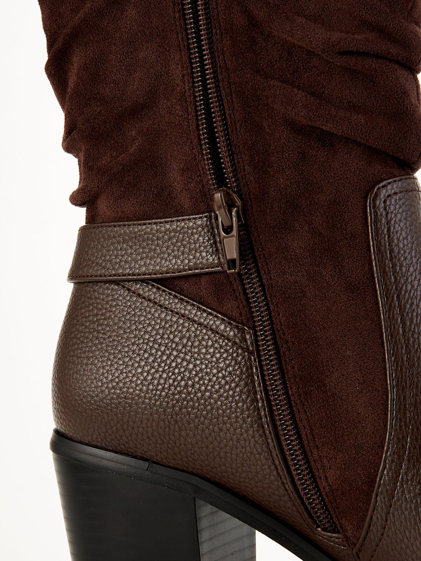 wide calf brown dress boots Rokment Womens Knee High Fashion Winter Fall Suede Size Zipper Stackable Mid Heel Tall Boots Khaki Size 8, Women's leather beauty shows off an almond toe Finding CUTE wide calf boots