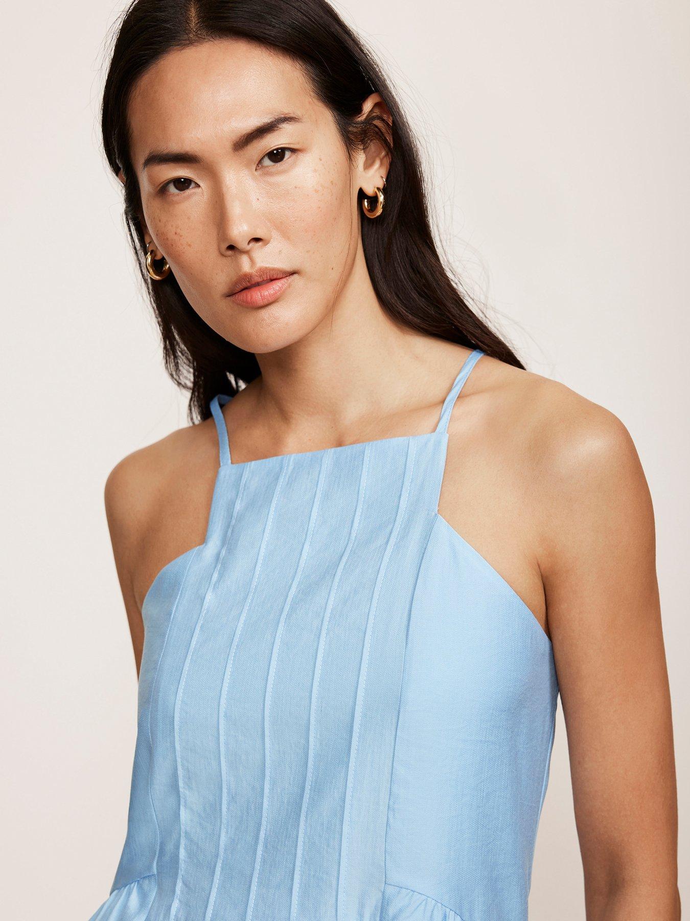 Mint Velvet Halterneck Pleated Midi Dress - Blue | Very.co.uk